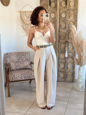 Jess Trousers - ivory wide-leg pleated