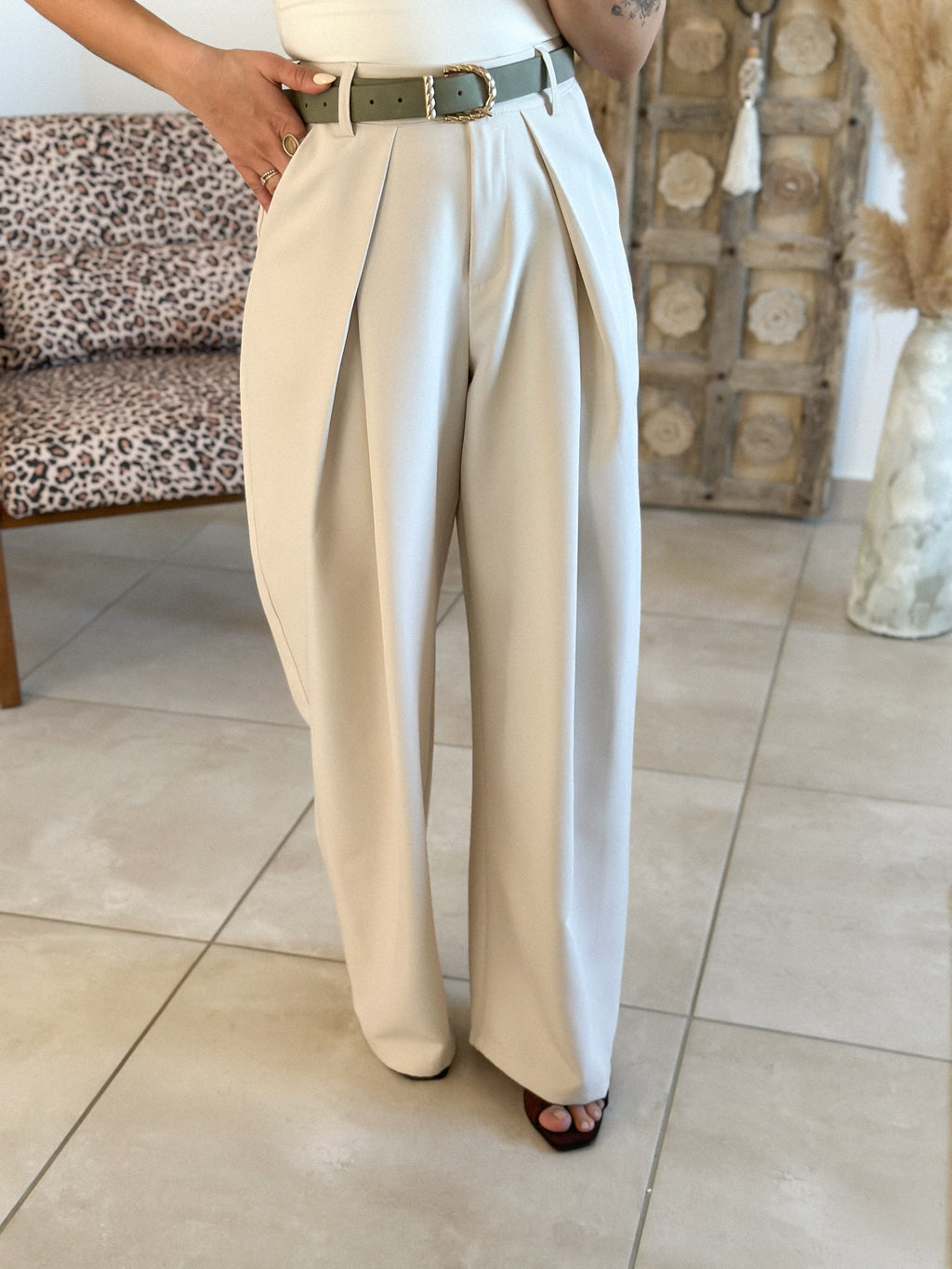 Pantalon Jess - large à pince ivoire