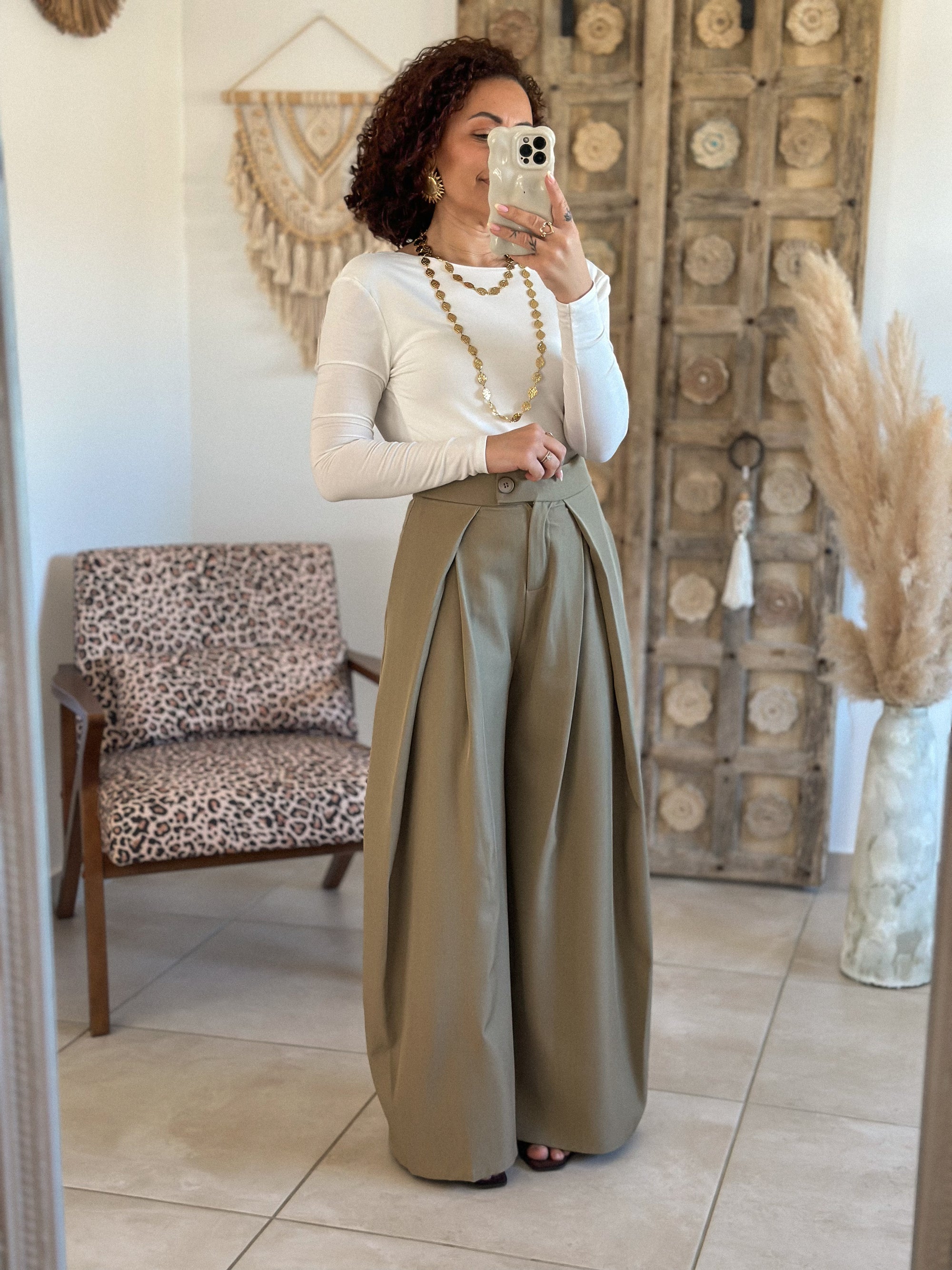 Pantalon Chella - Large à pince vert olive
