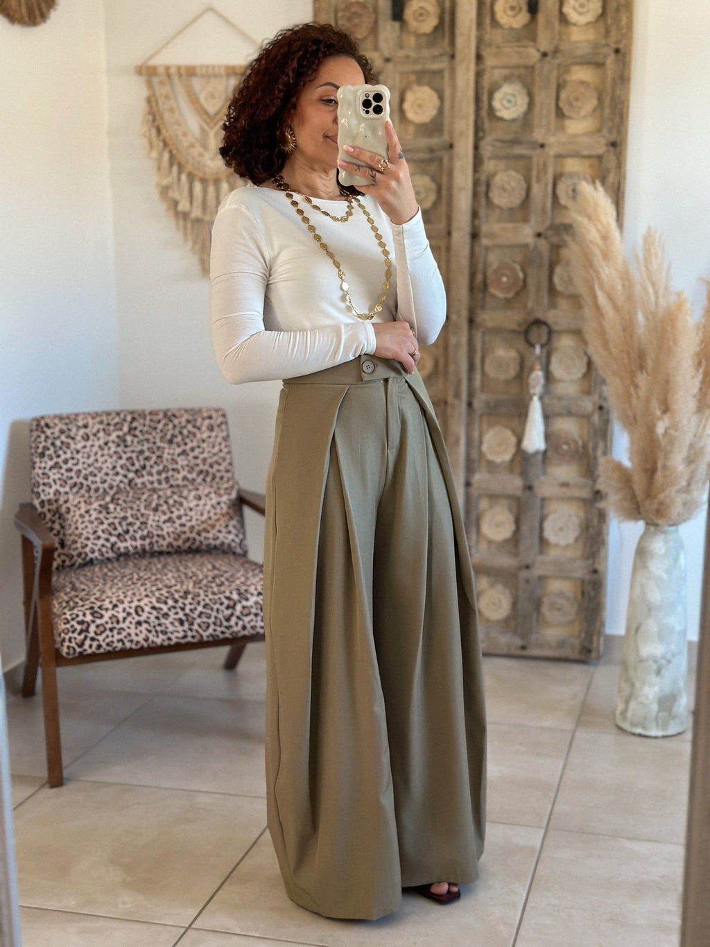 Pantalon Chella - Large à pince vert olive