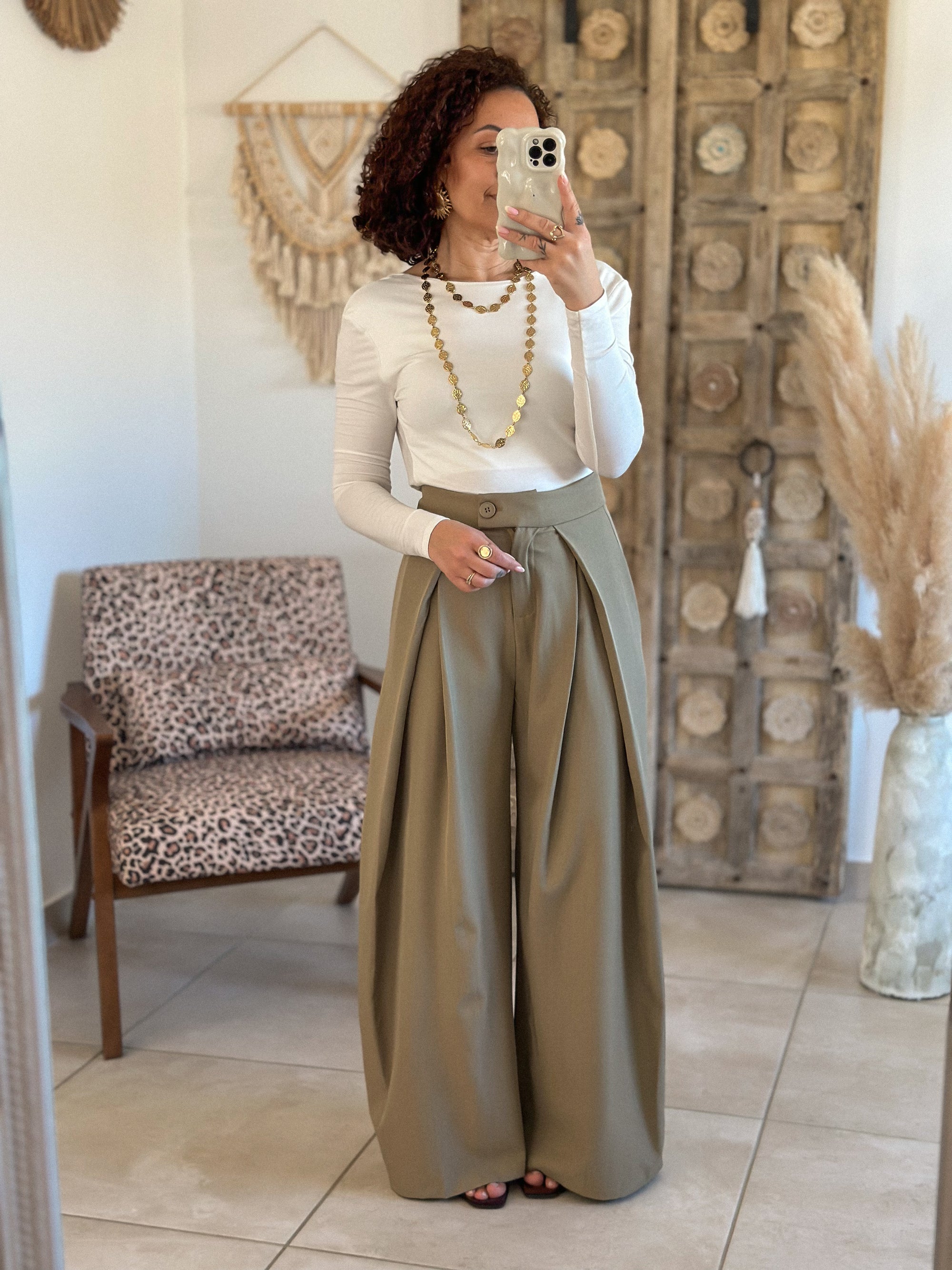 Pantalon Chella - Large à pince vert olive