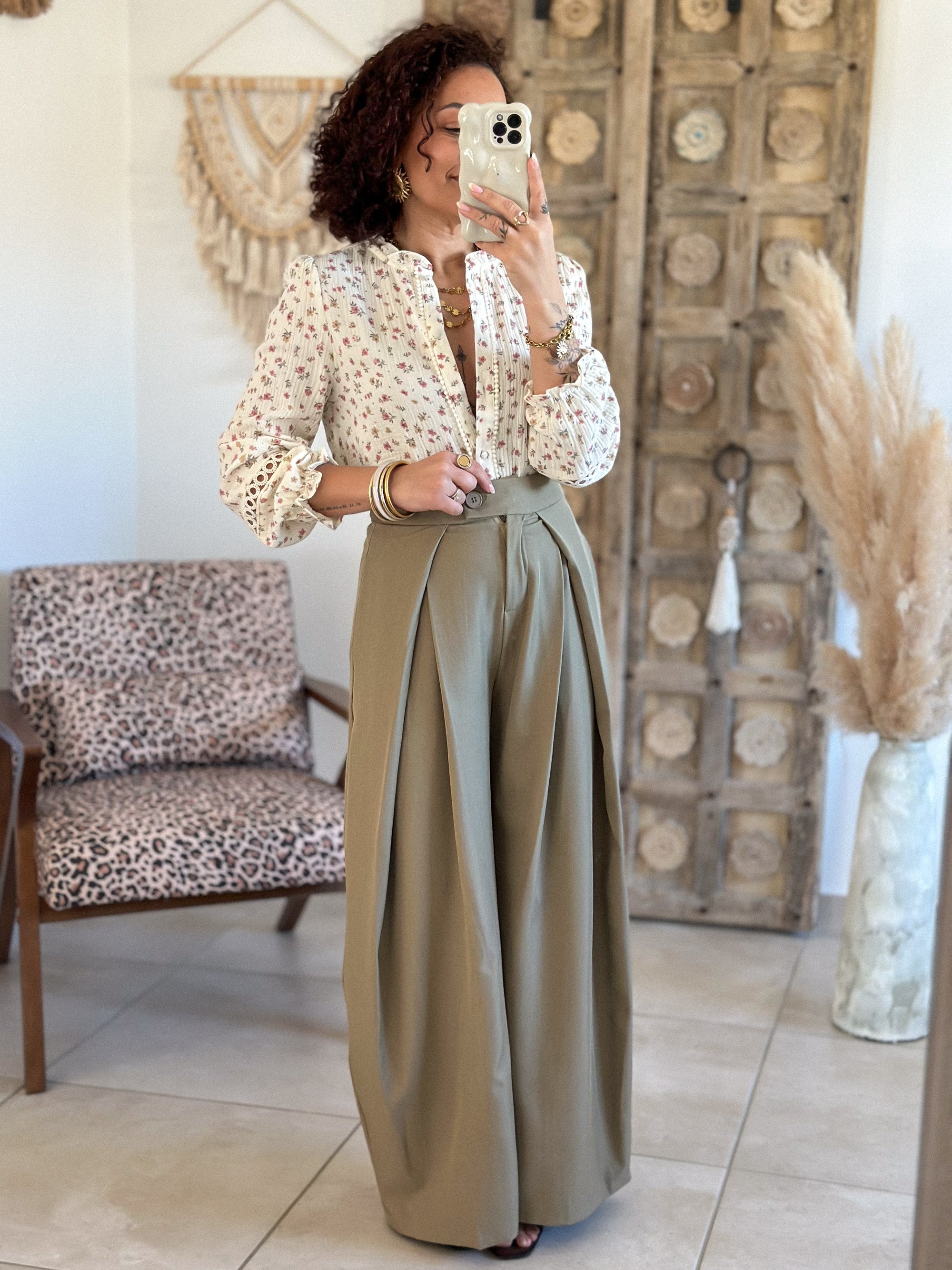 Pantalon Chella - Large à pince vert olive