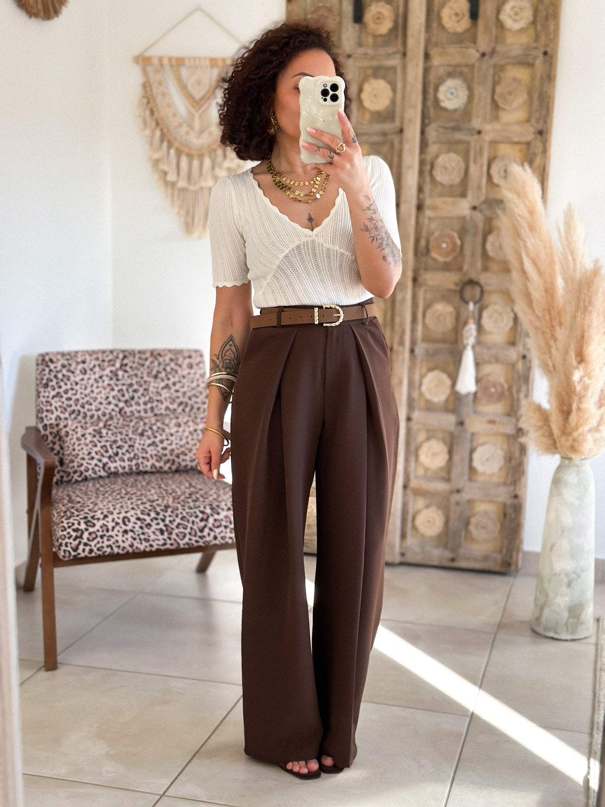 Jess Trousers - wide leg with pleats, chocolate