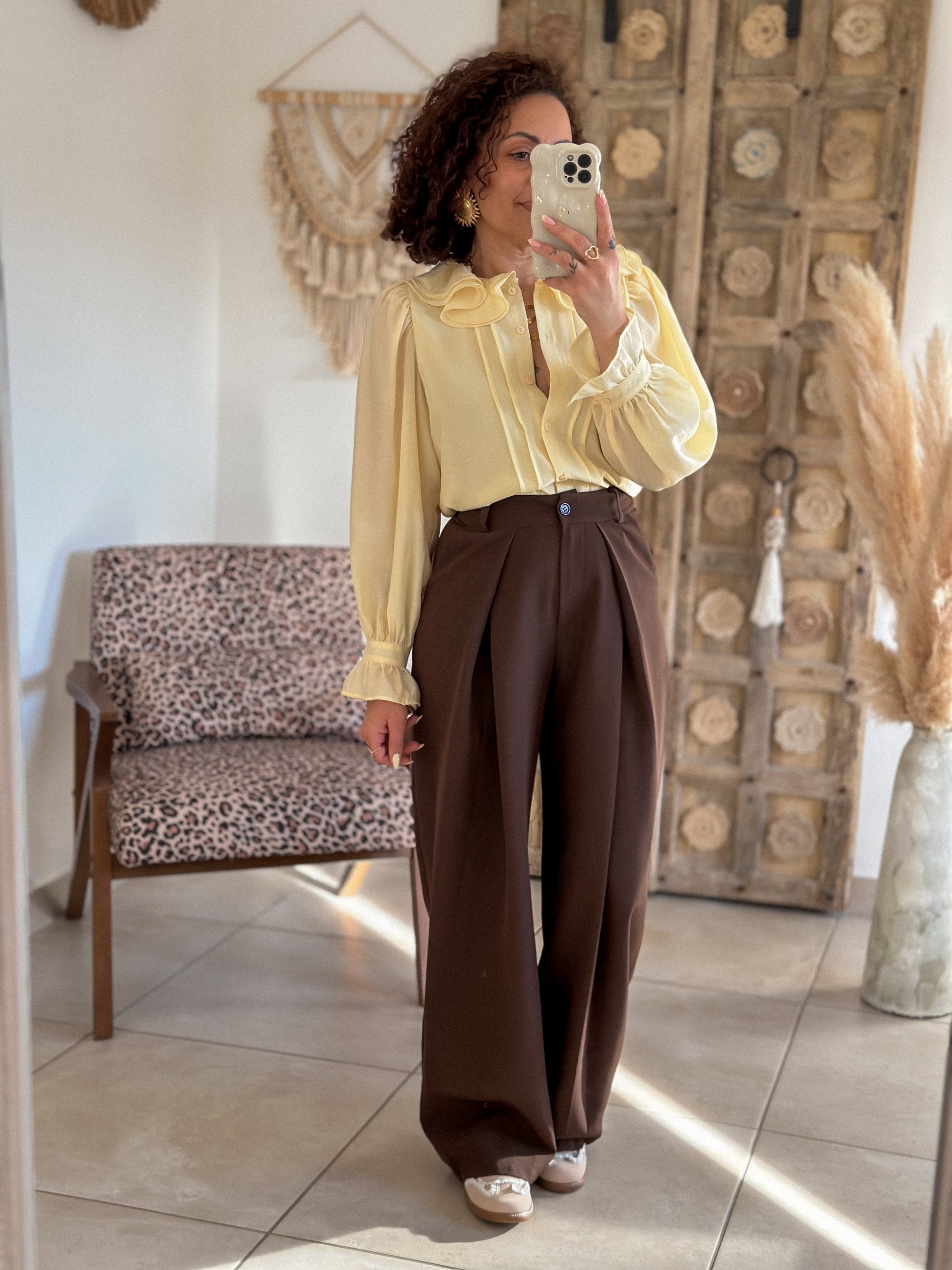 Pantalon Jess - large à pince chocolat