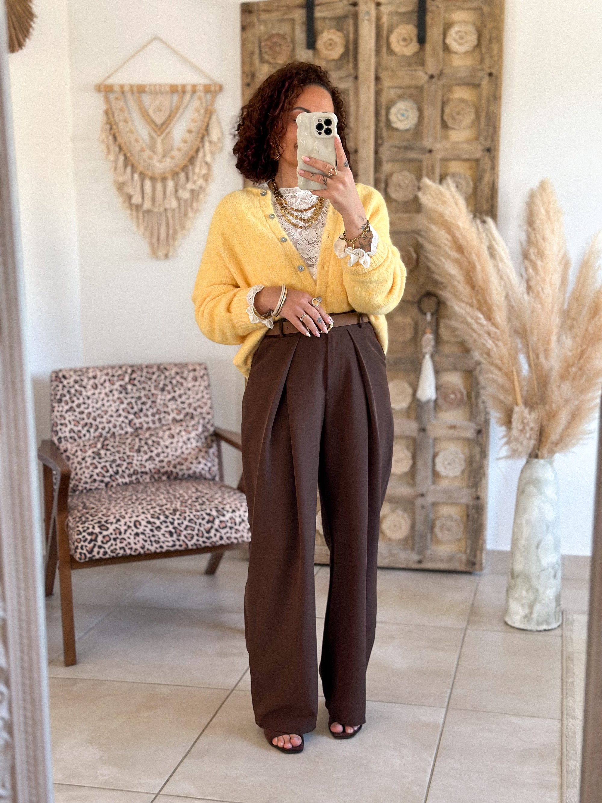 Pantalon Jess - large à pince chocolat