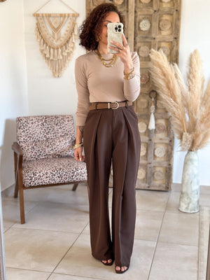 Jess Trousers - wide leg with pleats, chocolate