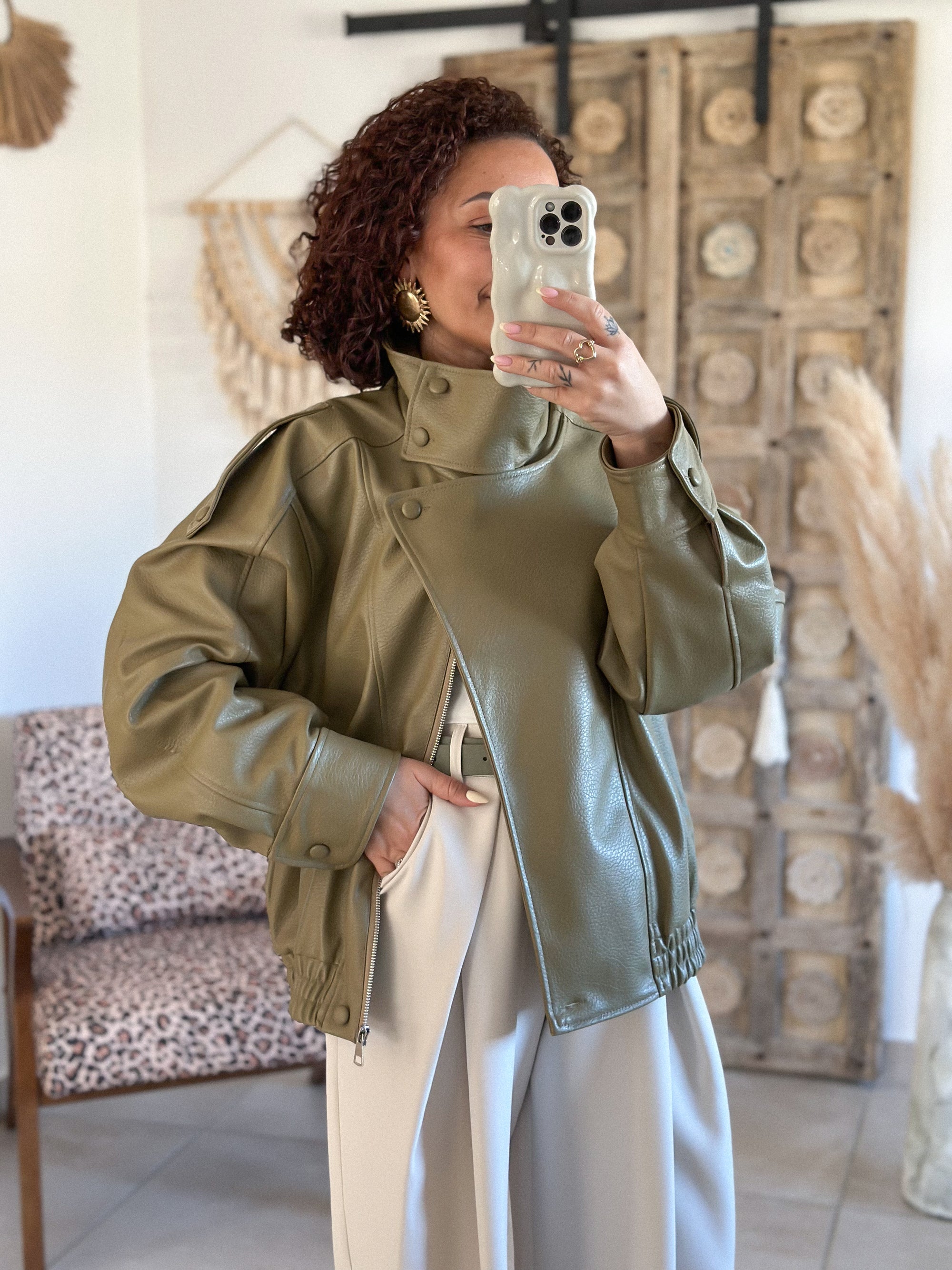 Perfecto Naïka - simili cuir vert olive