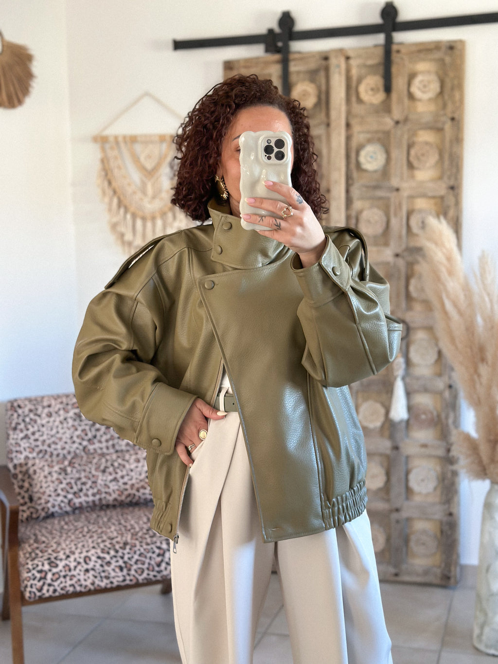 Perfecto Naïka - simili cuir vert olive