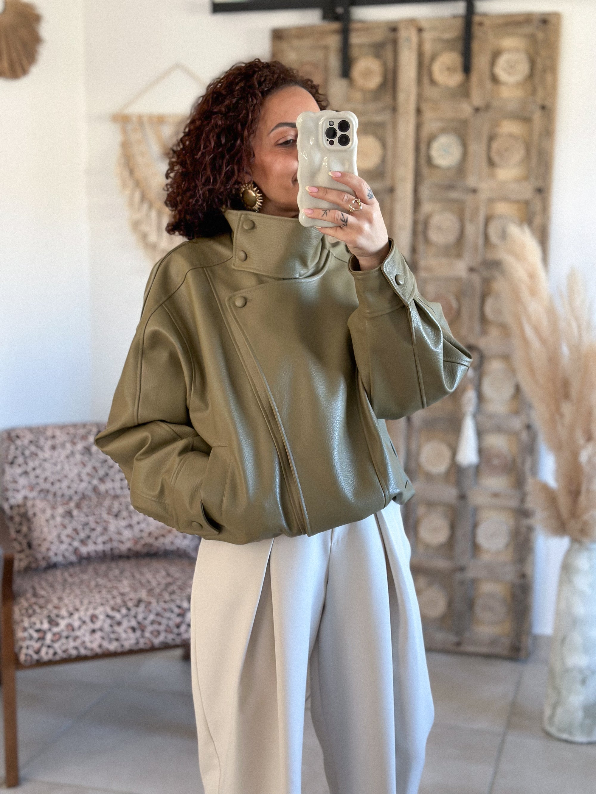 Perfecto Naïka - simili cuir vert olive