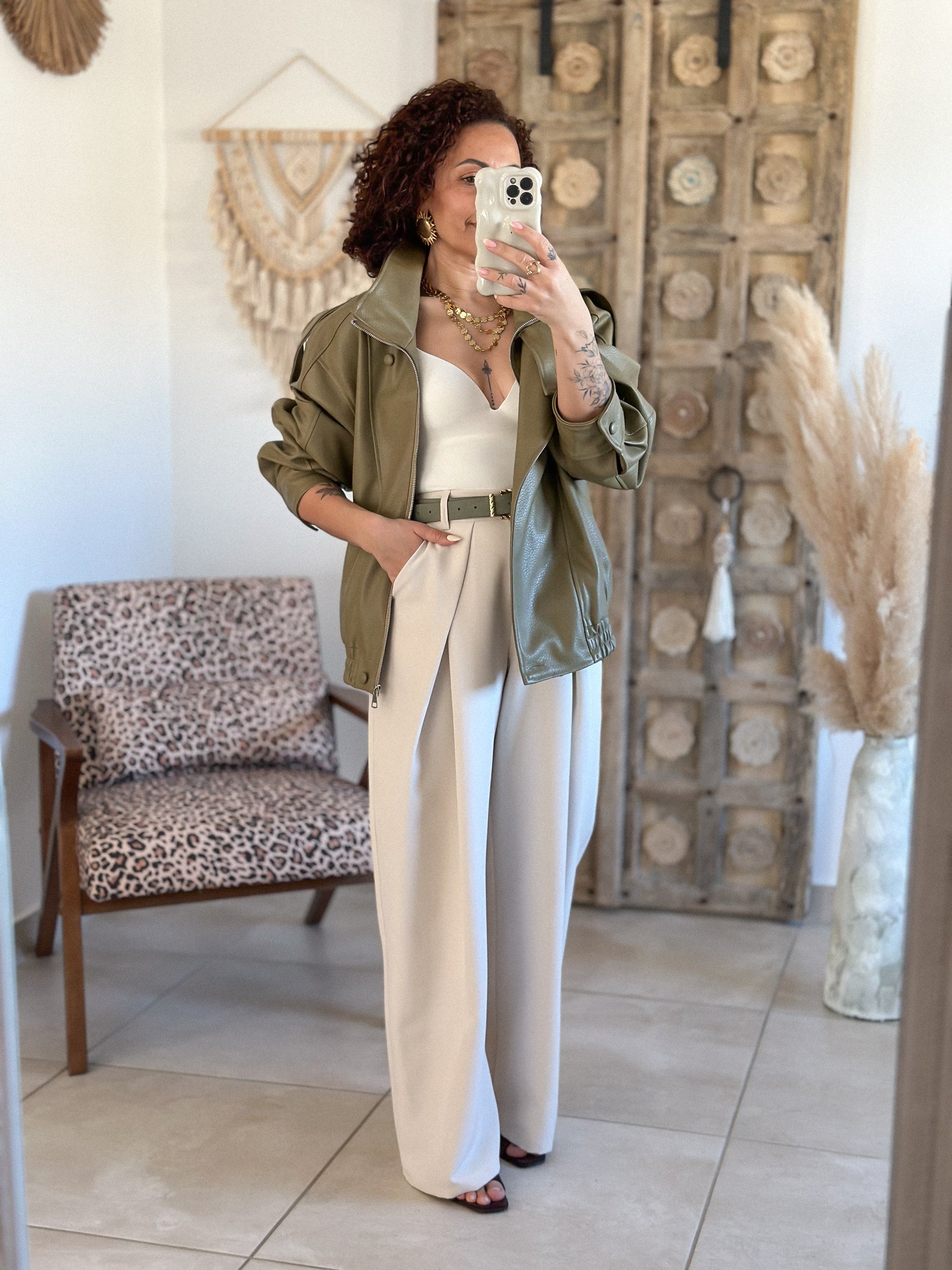 Perfecto Naïka - simili cuir vert olive