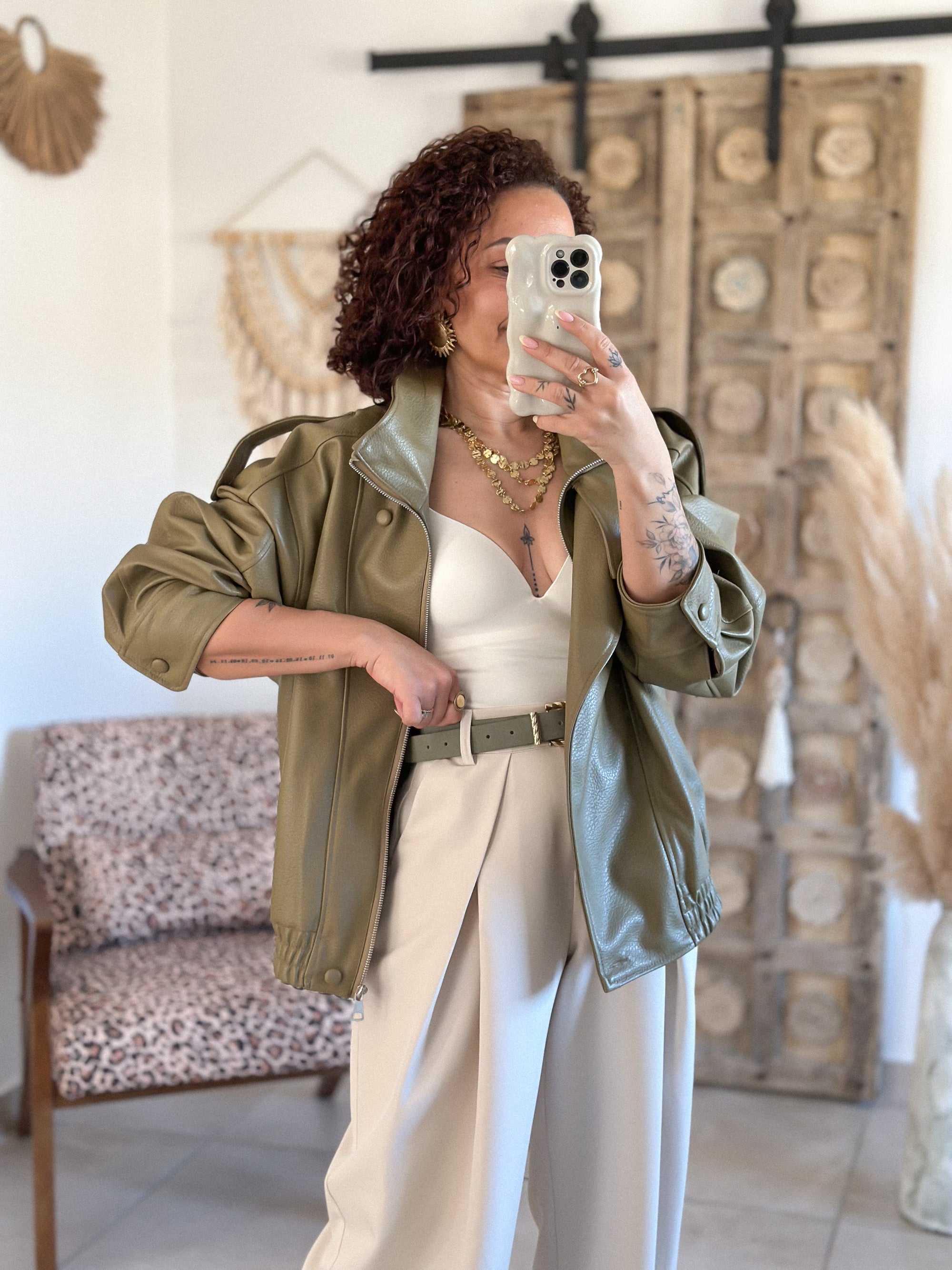 Perfecto Naïka - simili cuir vert olive