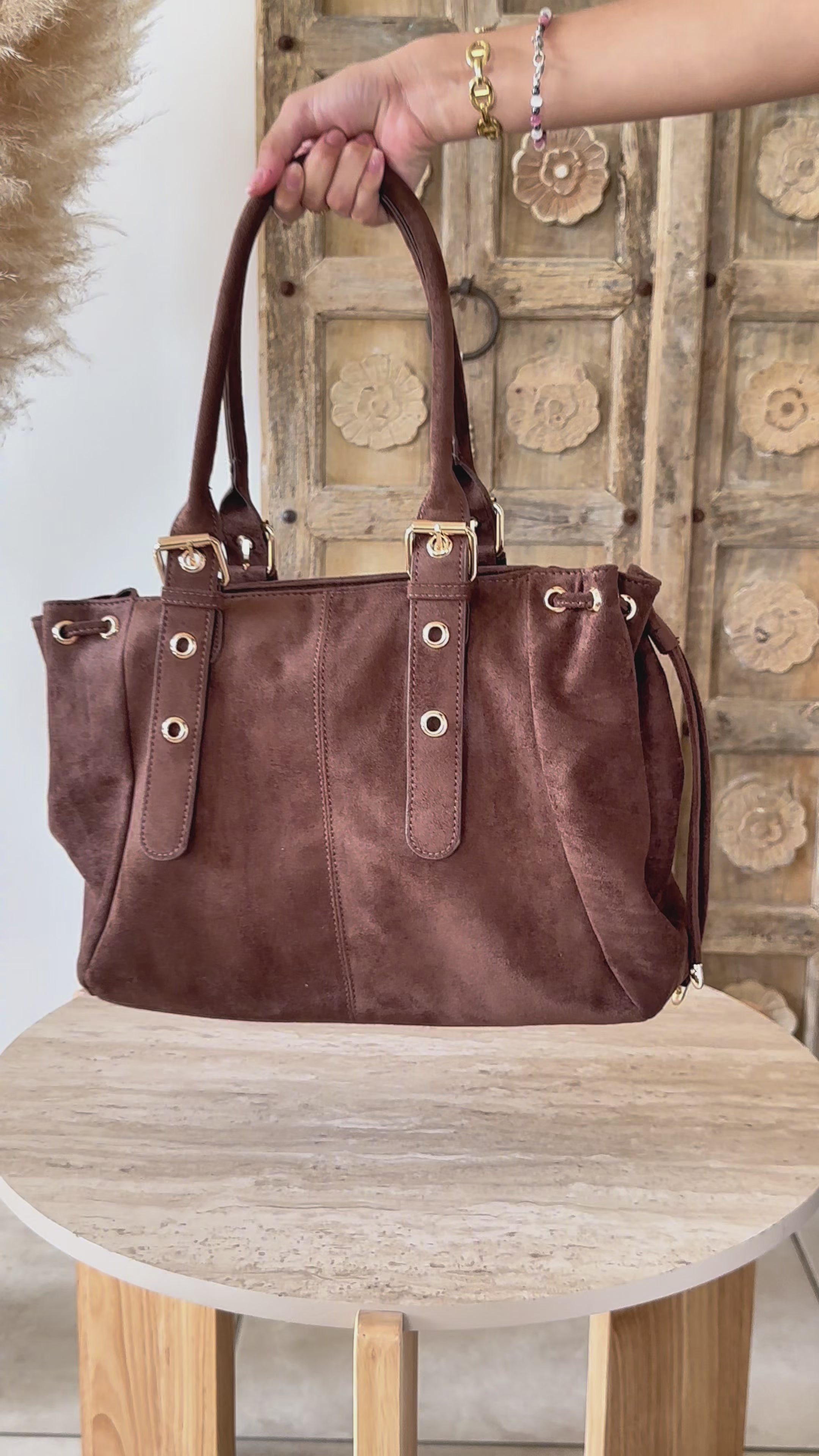 Grand sac cabas femme mariela en suédine chocolat Mëya