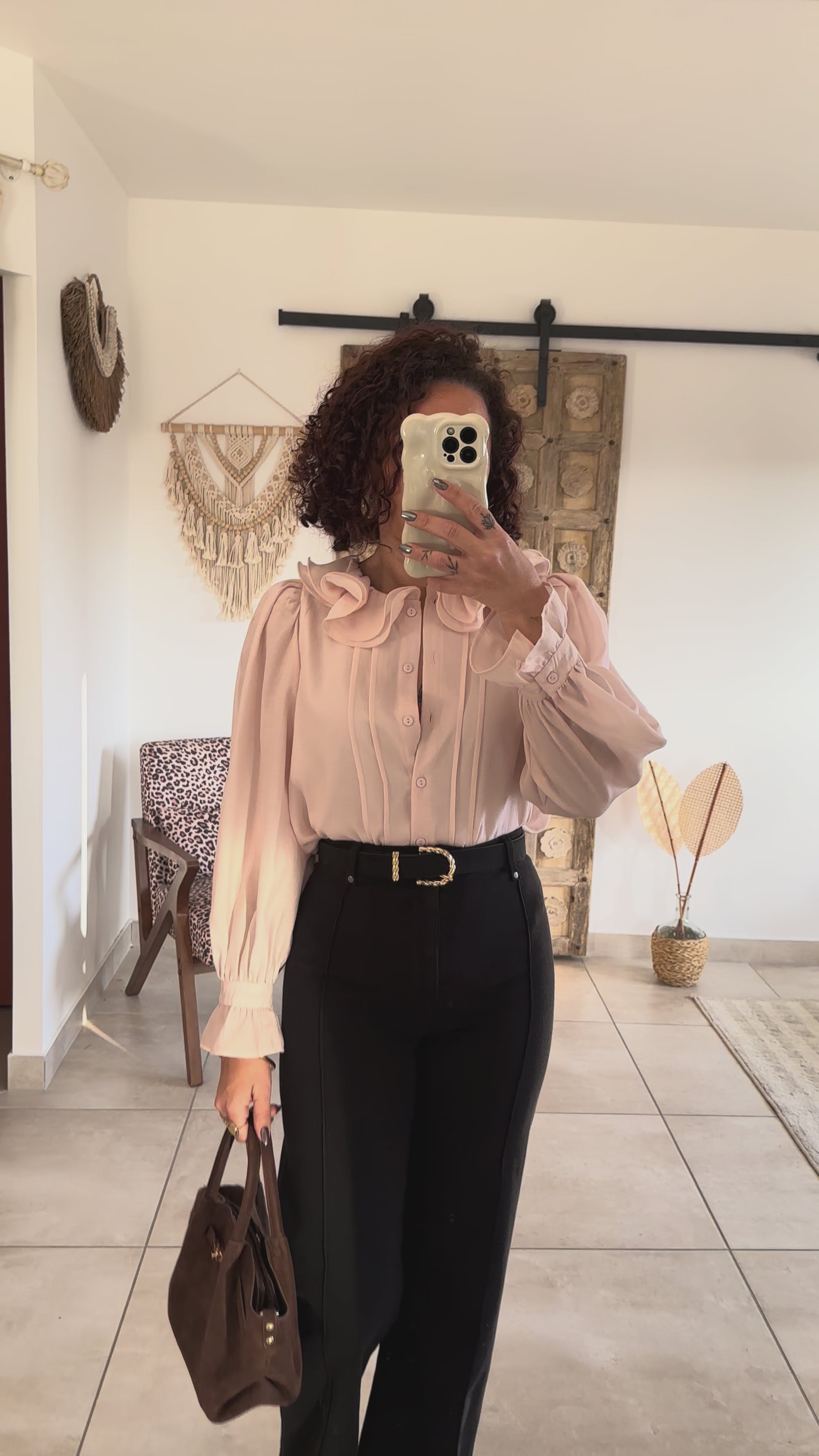 Blouse June - col volanté rose