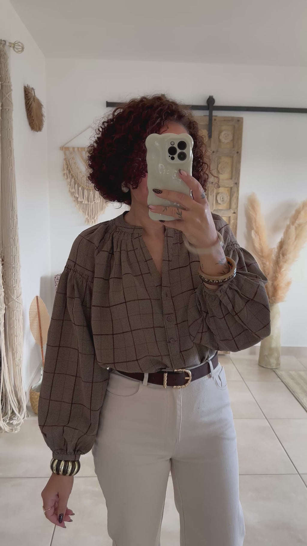 Blouse Adelys - Carreaux marron