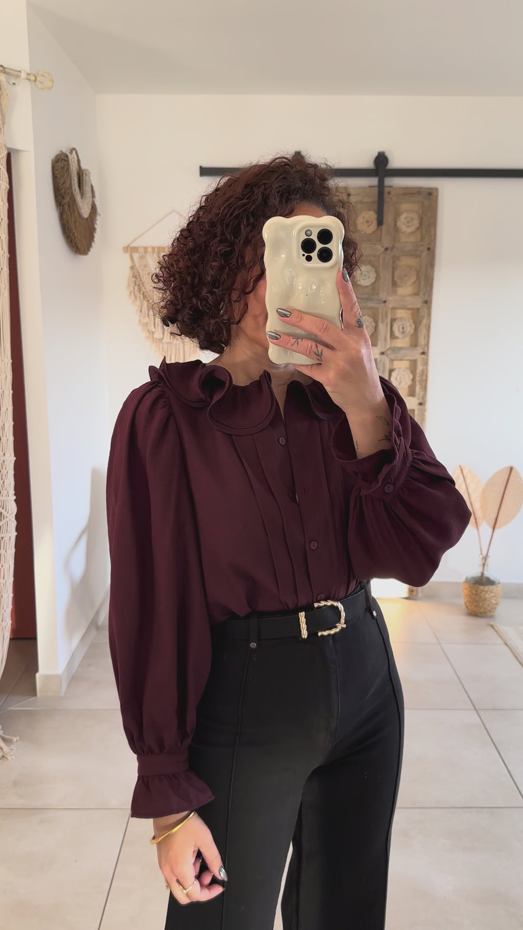 Blouse June - col volanté prune