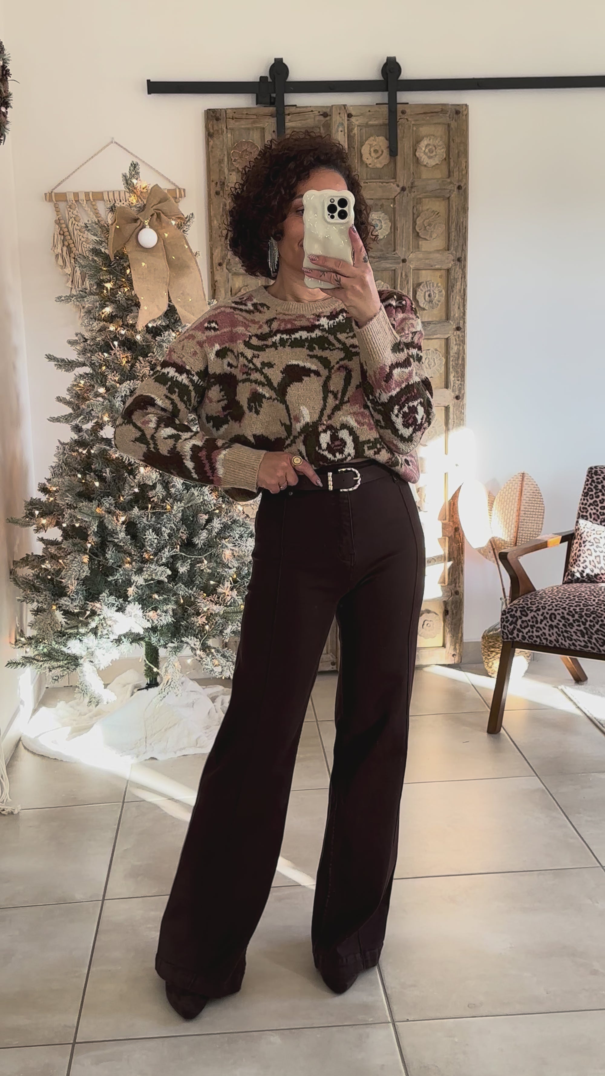 Pull Fleur - Beige Rose