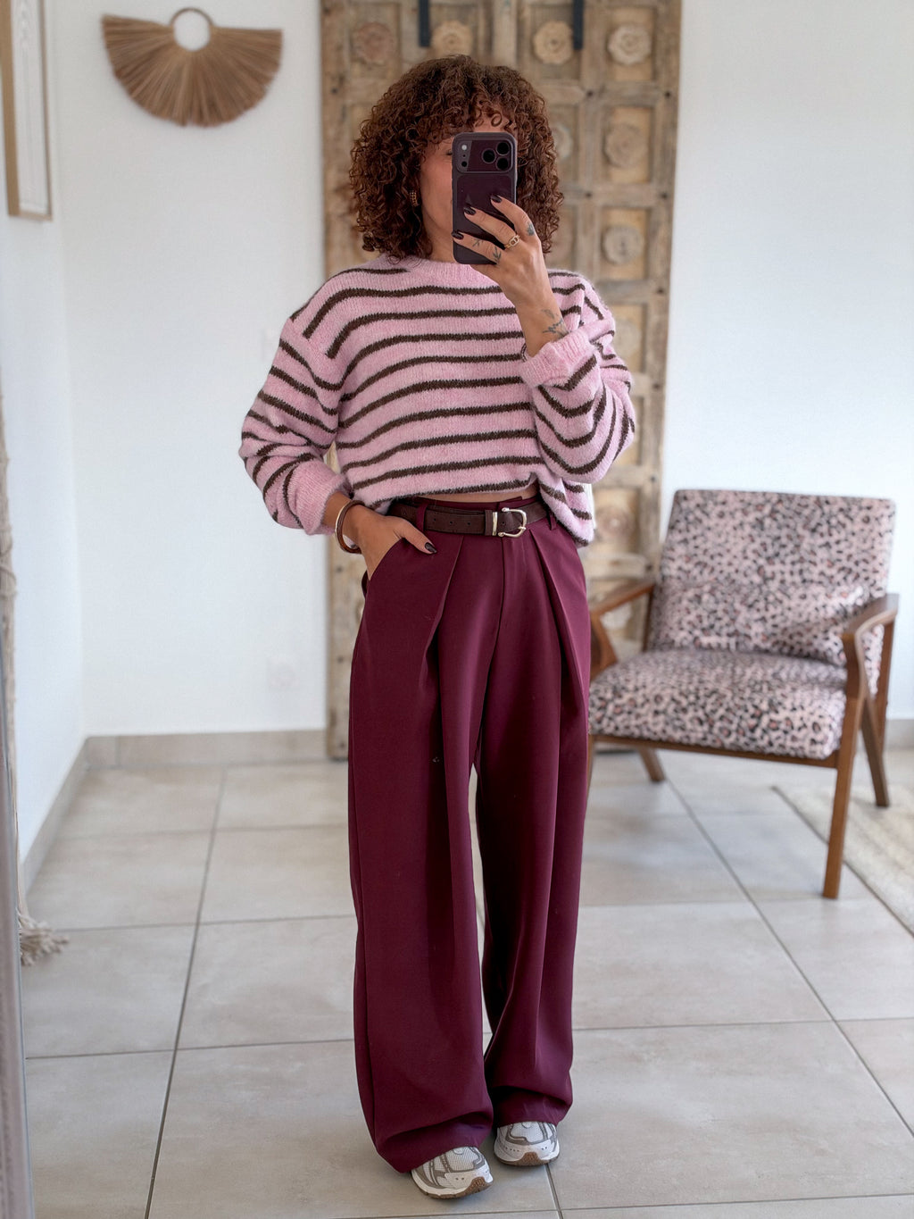Pull Candy - Rayé rose/marron