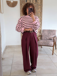 Pull Candy - Rayé rose/marron