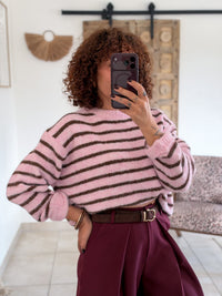 Pull Candy - Rayé rose/marron