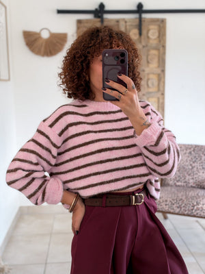 Pull Candy - Rayé rose/marron