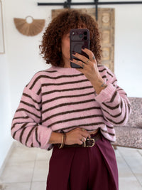 Pull Candy - Rayé rose/marron