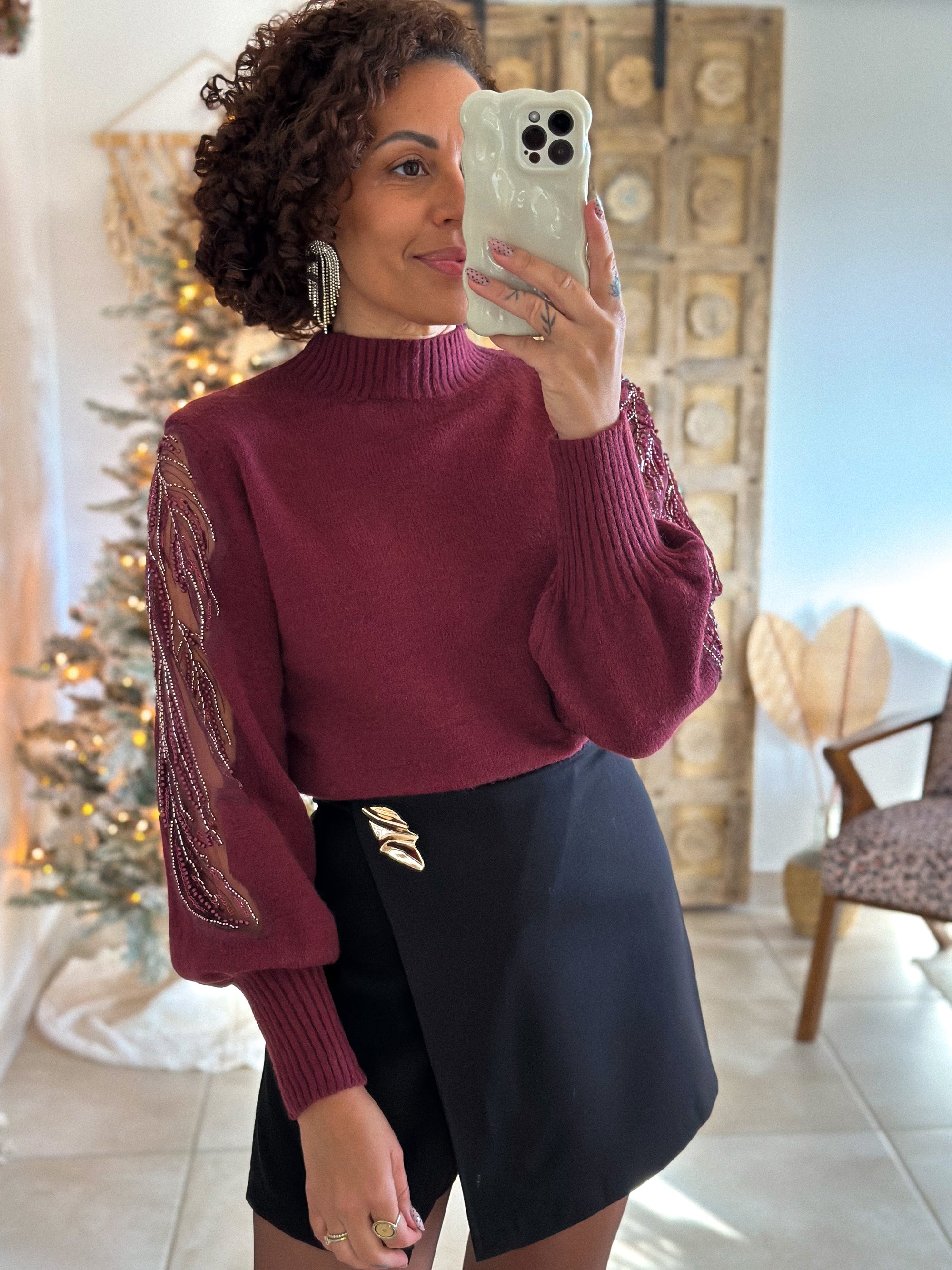 Pull Céleste - Bordeaux Manches sequins