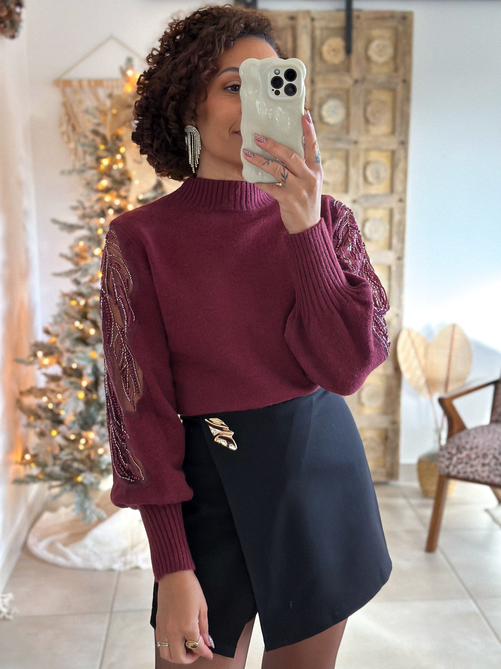 Pull Céleste - Bordeaux Manches sequins
