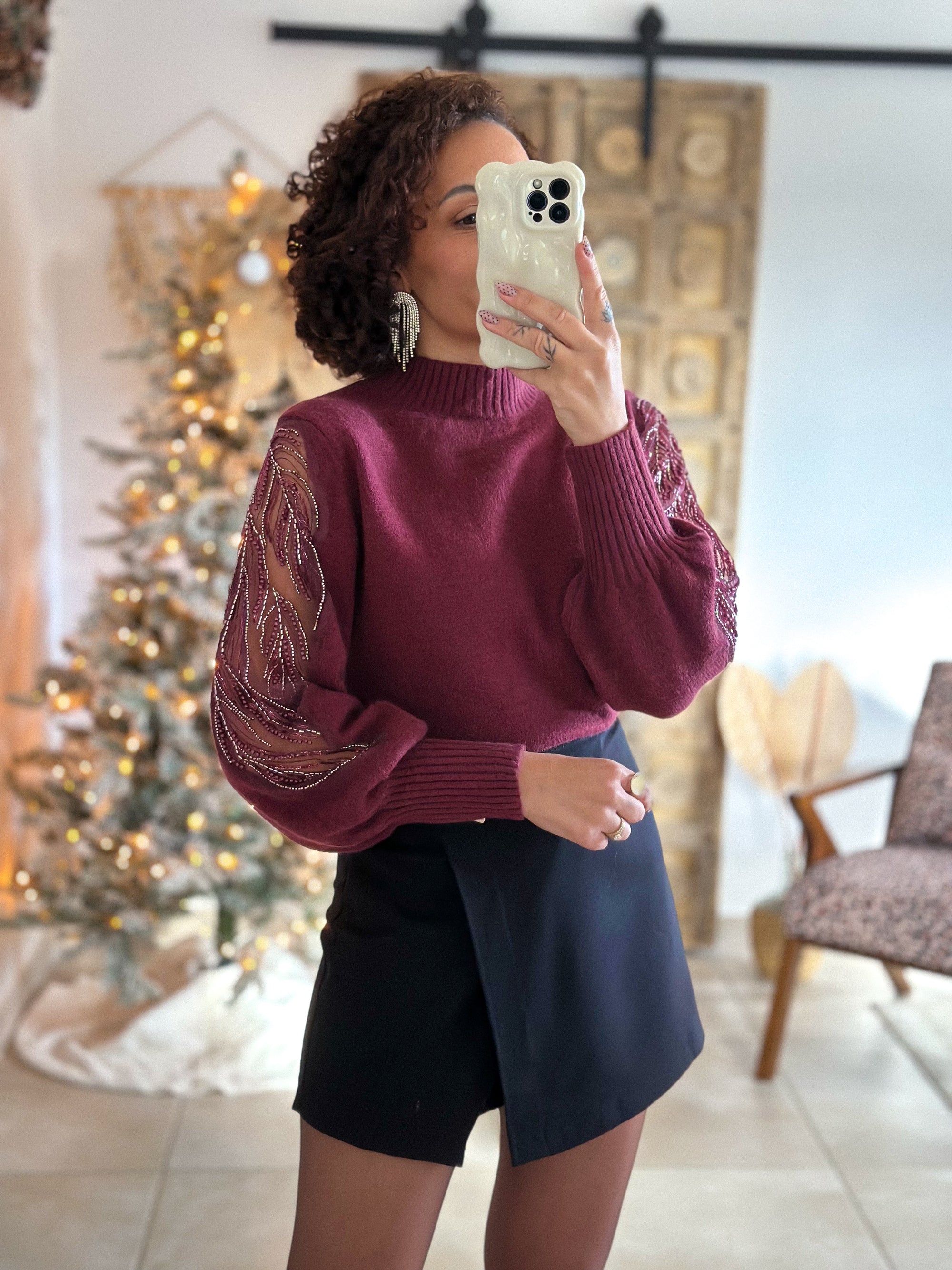 Pull Céleste - Bordeaux Manches sequins