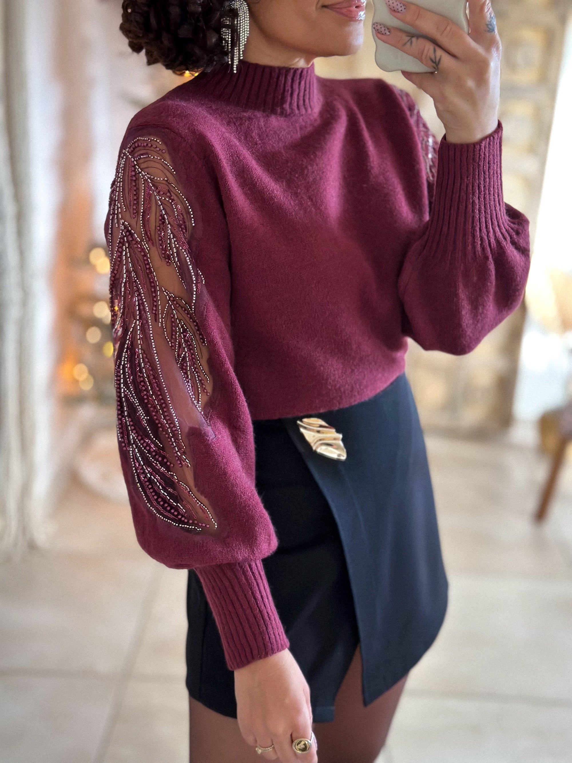 Pull Céleste - Bordeaux Manches sequins