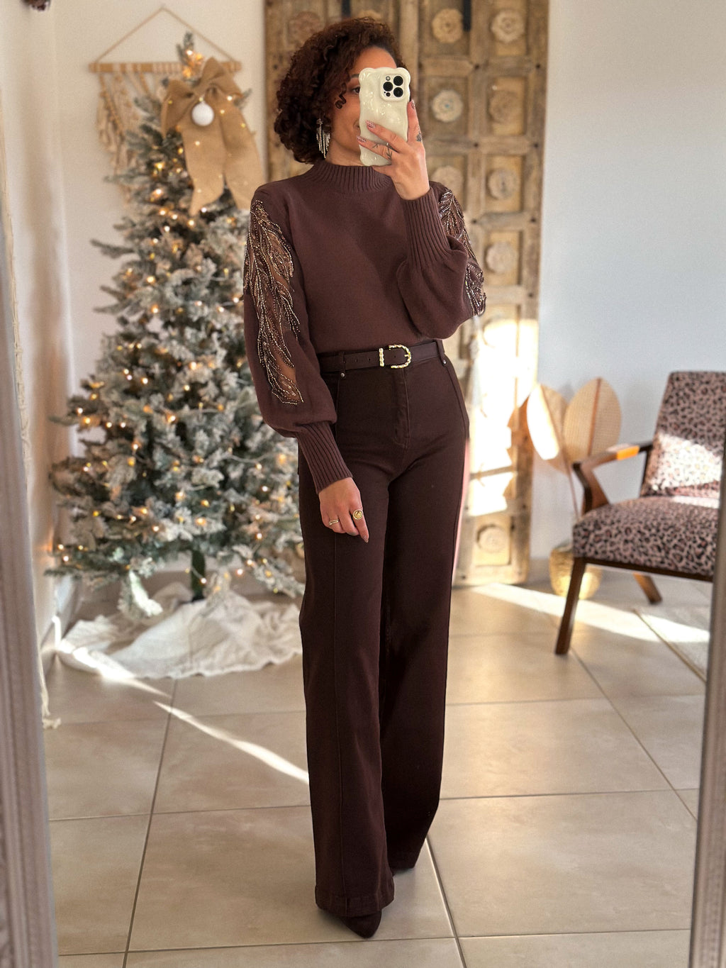 Pull Céleste - Marron Manches sequins