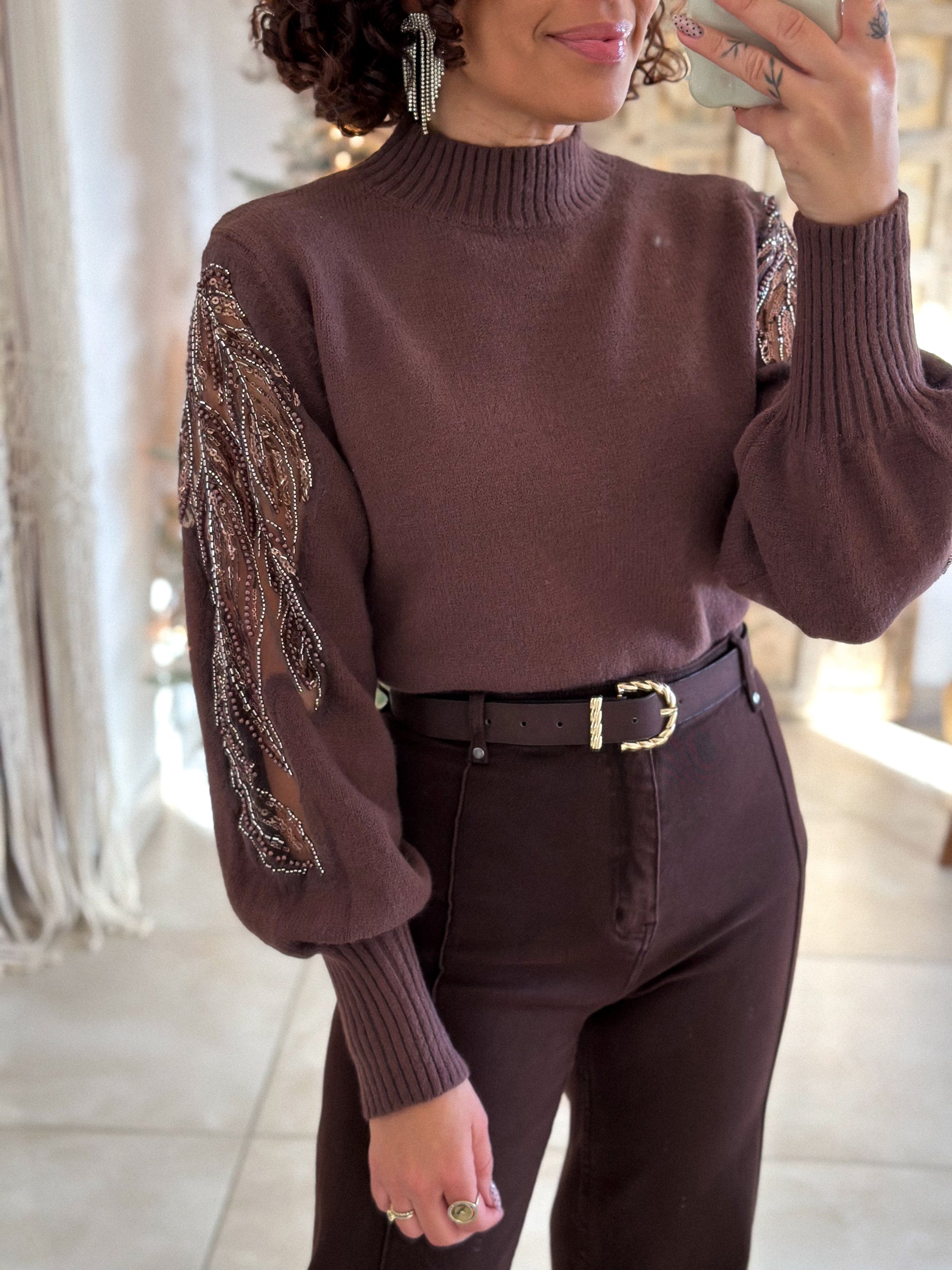 Pull Céleste - Marron Manches sequins