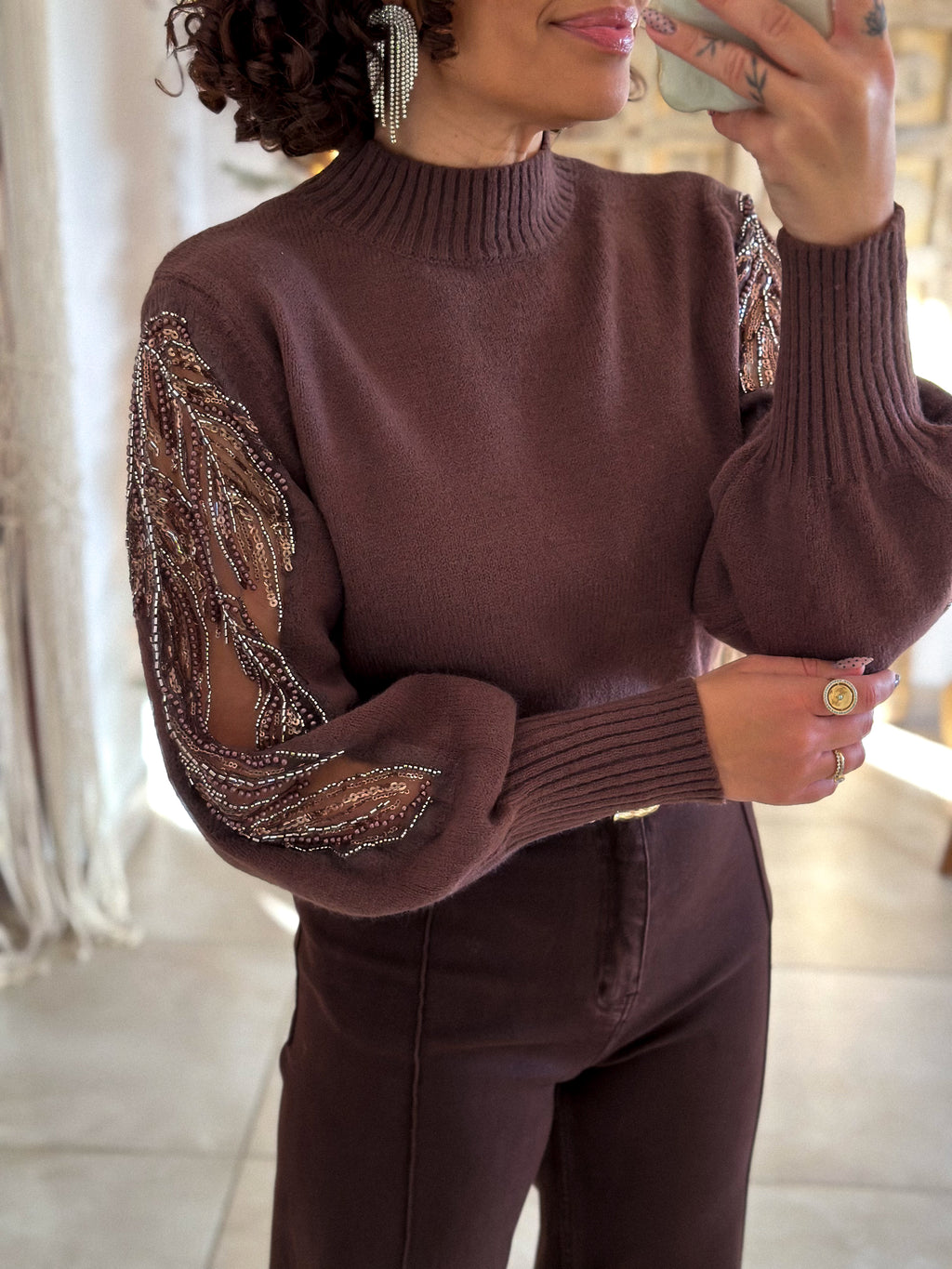 Pull Céleste - Marron Manches sequins