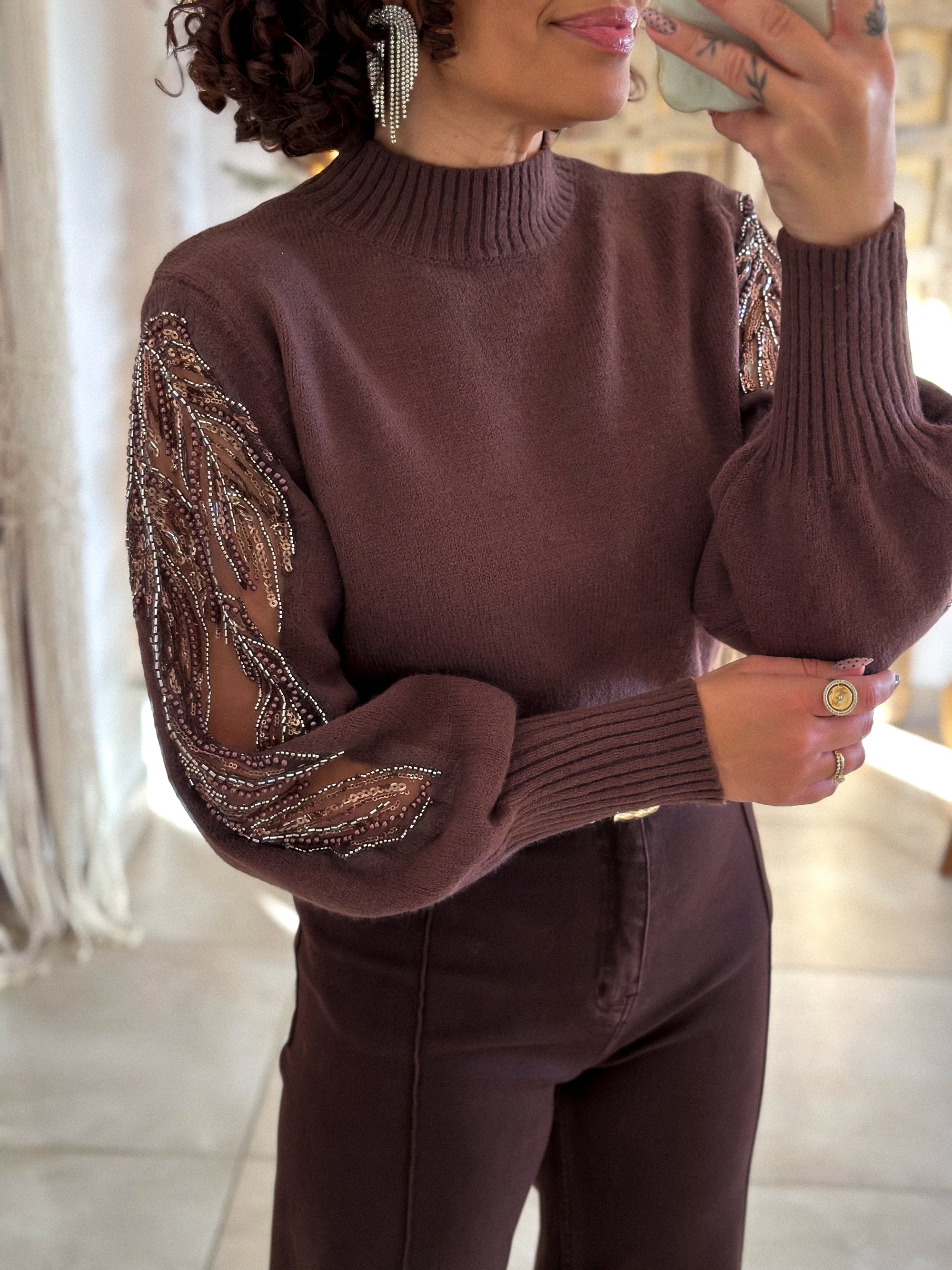 Pull Céleste - Marron Manches sequins