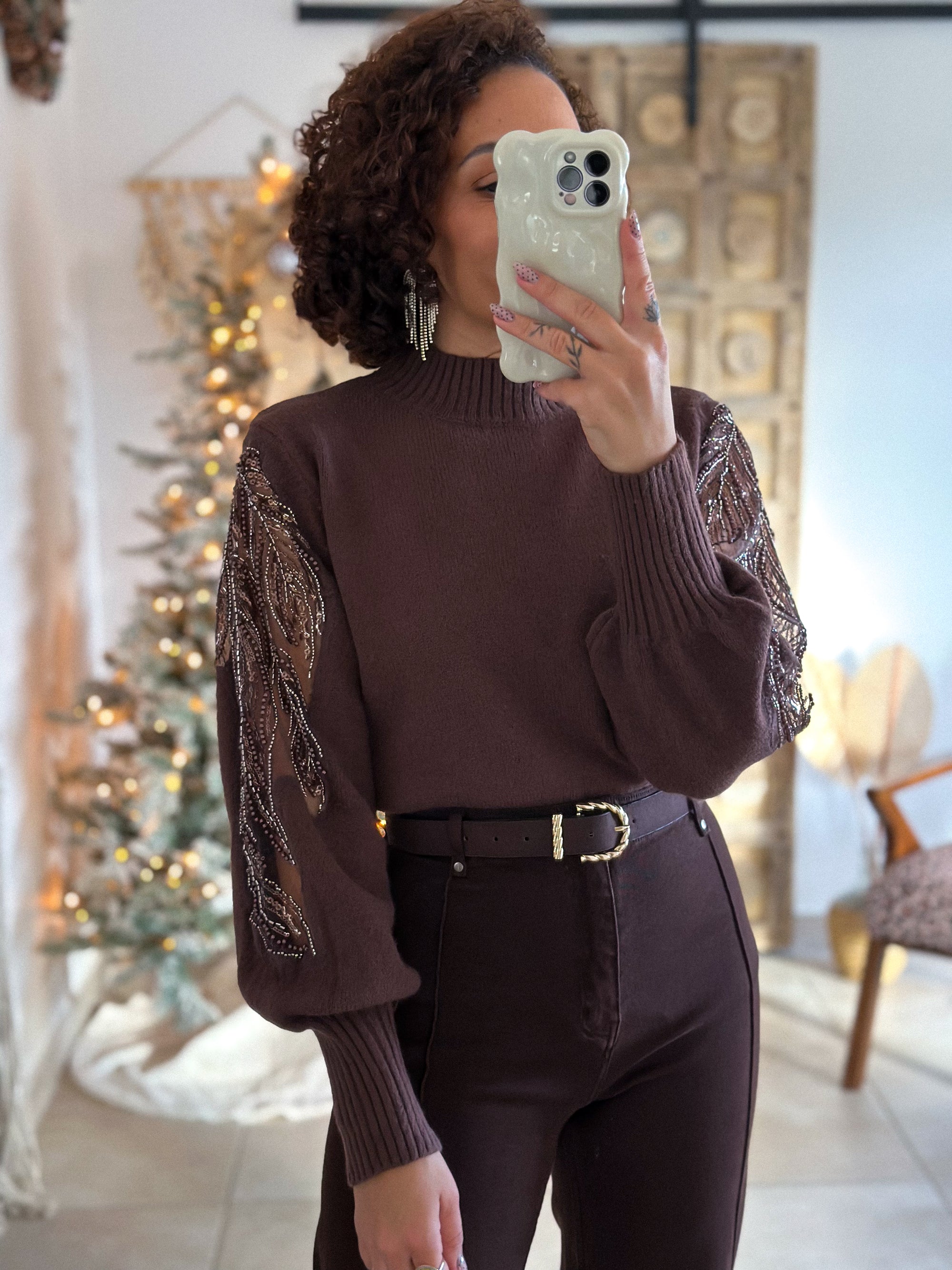 Pull Céleste - Marron Manches sequins