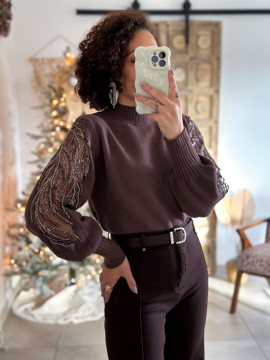 Pull Céleste - Marron Manches sequins