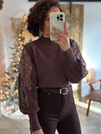 Pull Céleste - Marron Manches sequins