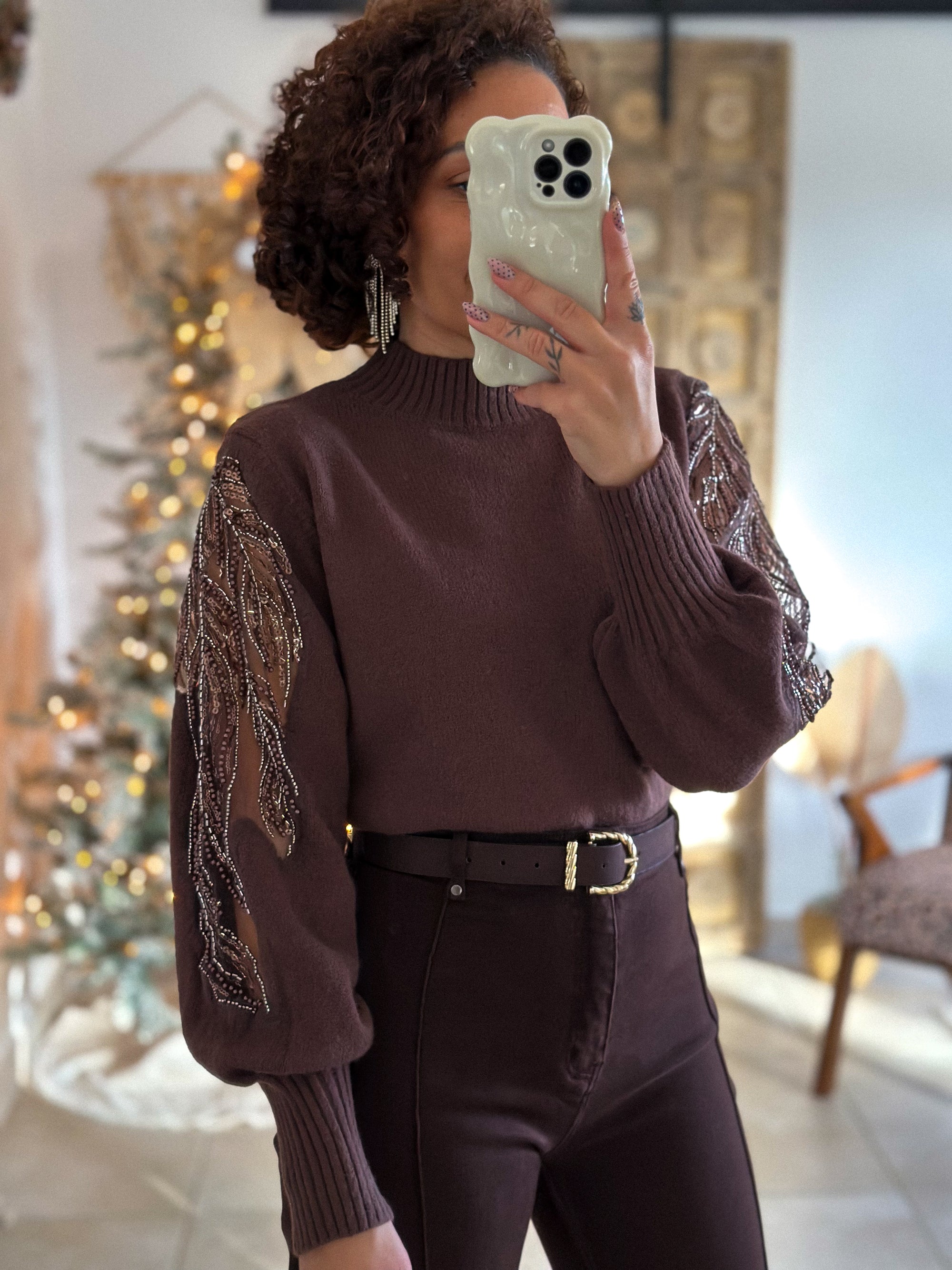 Pull Céleste - Marron Manches sequins