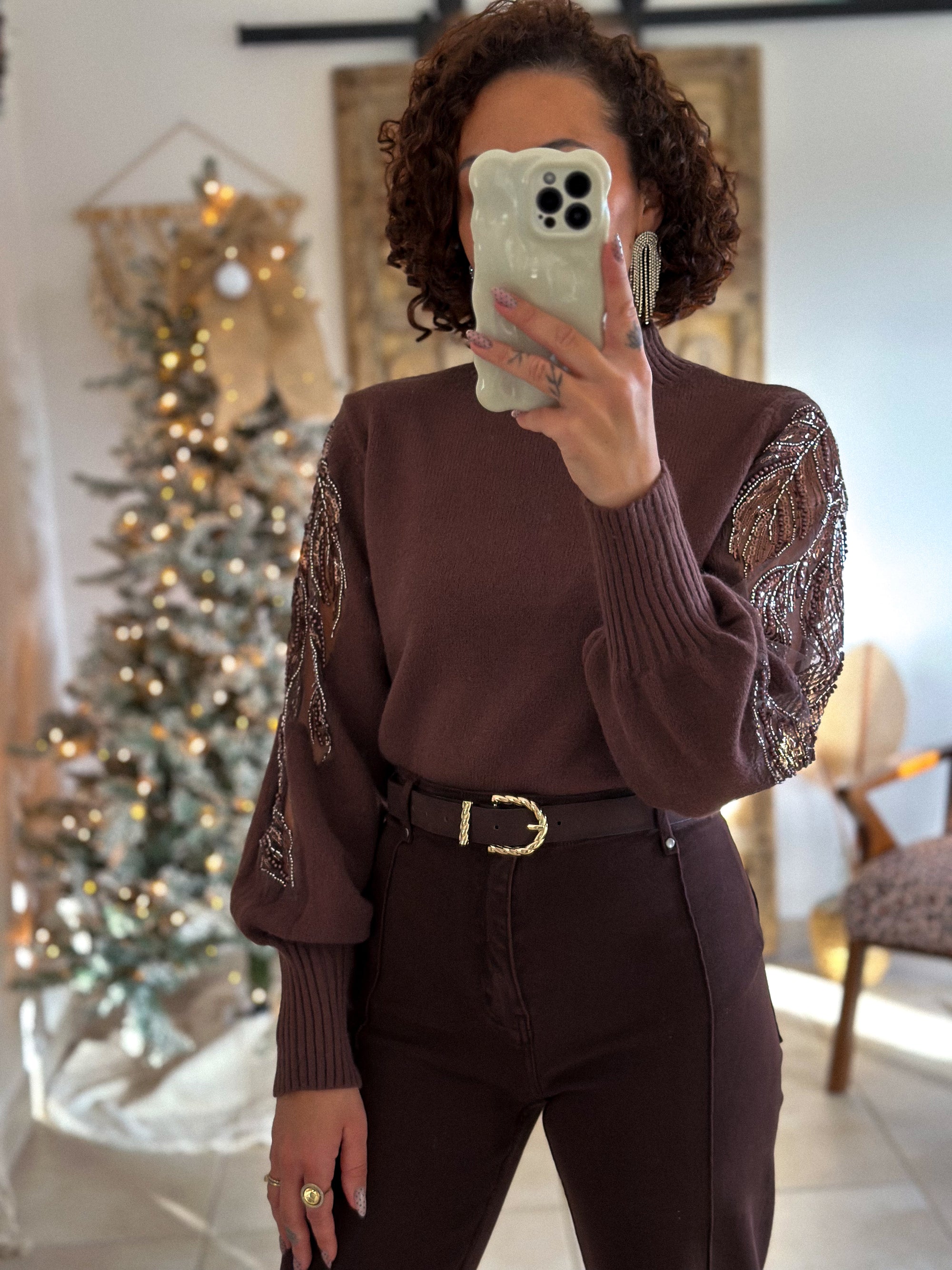 Pull Céleste - Marron Manches sequins