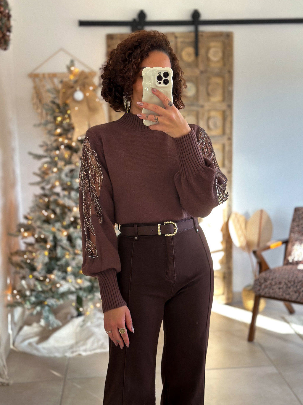 Pull Céleste - Marron Manches sequins