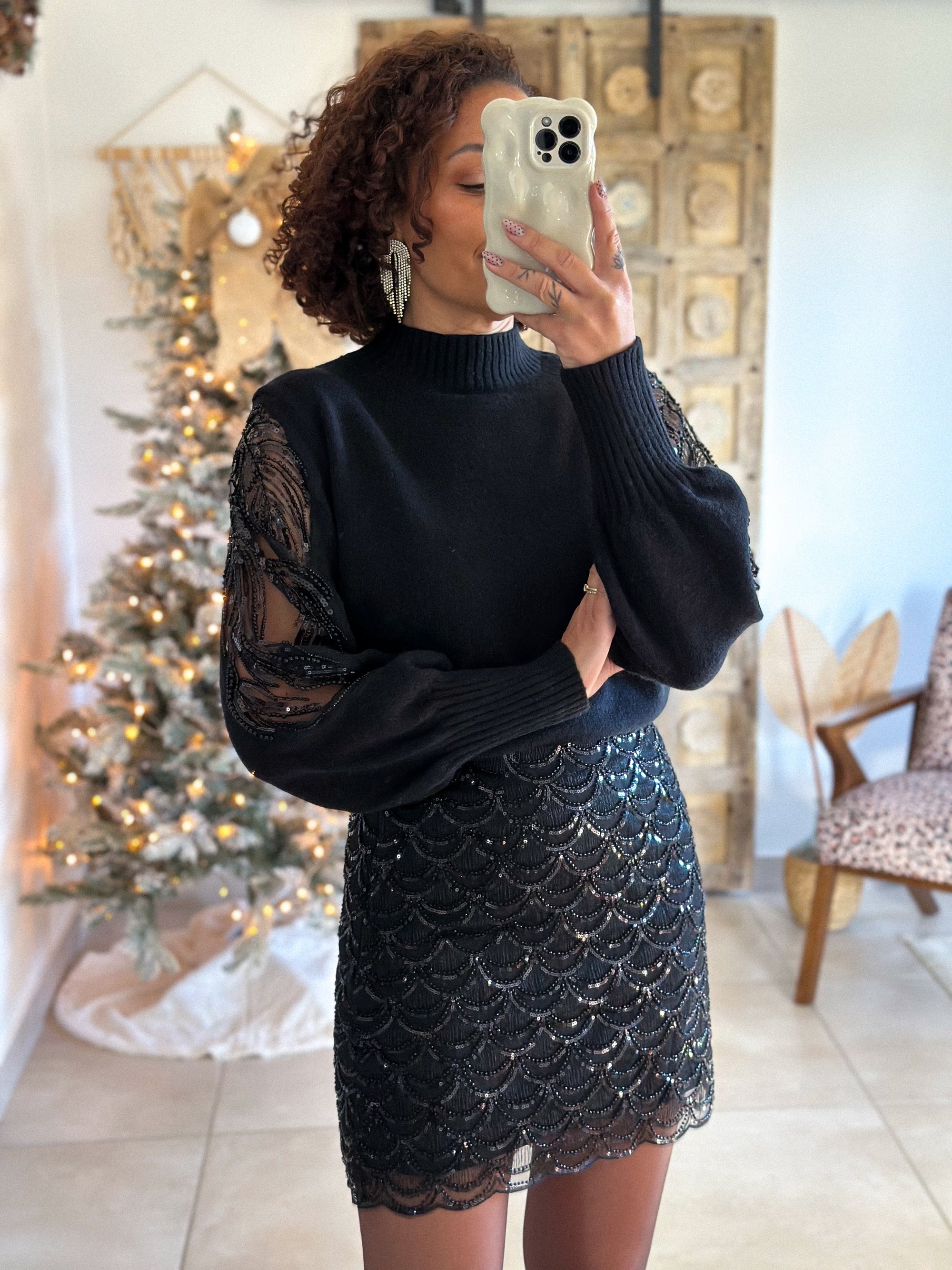 Pull Céleste - Noir Manches sequins