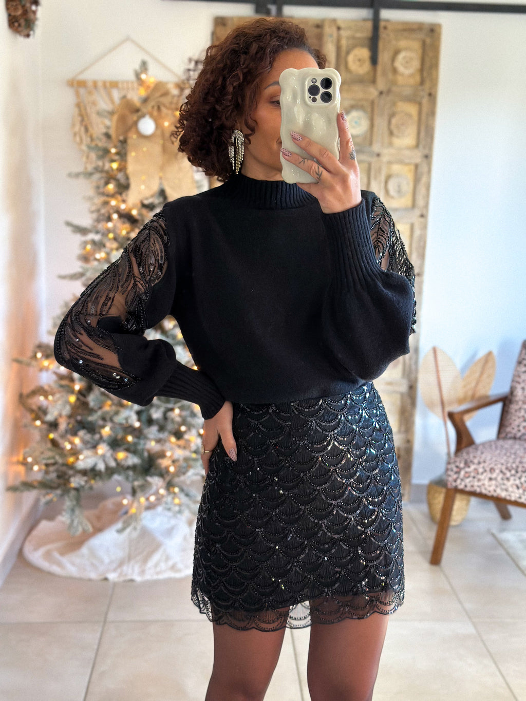 Pull Céleste - Noir Manches sequins