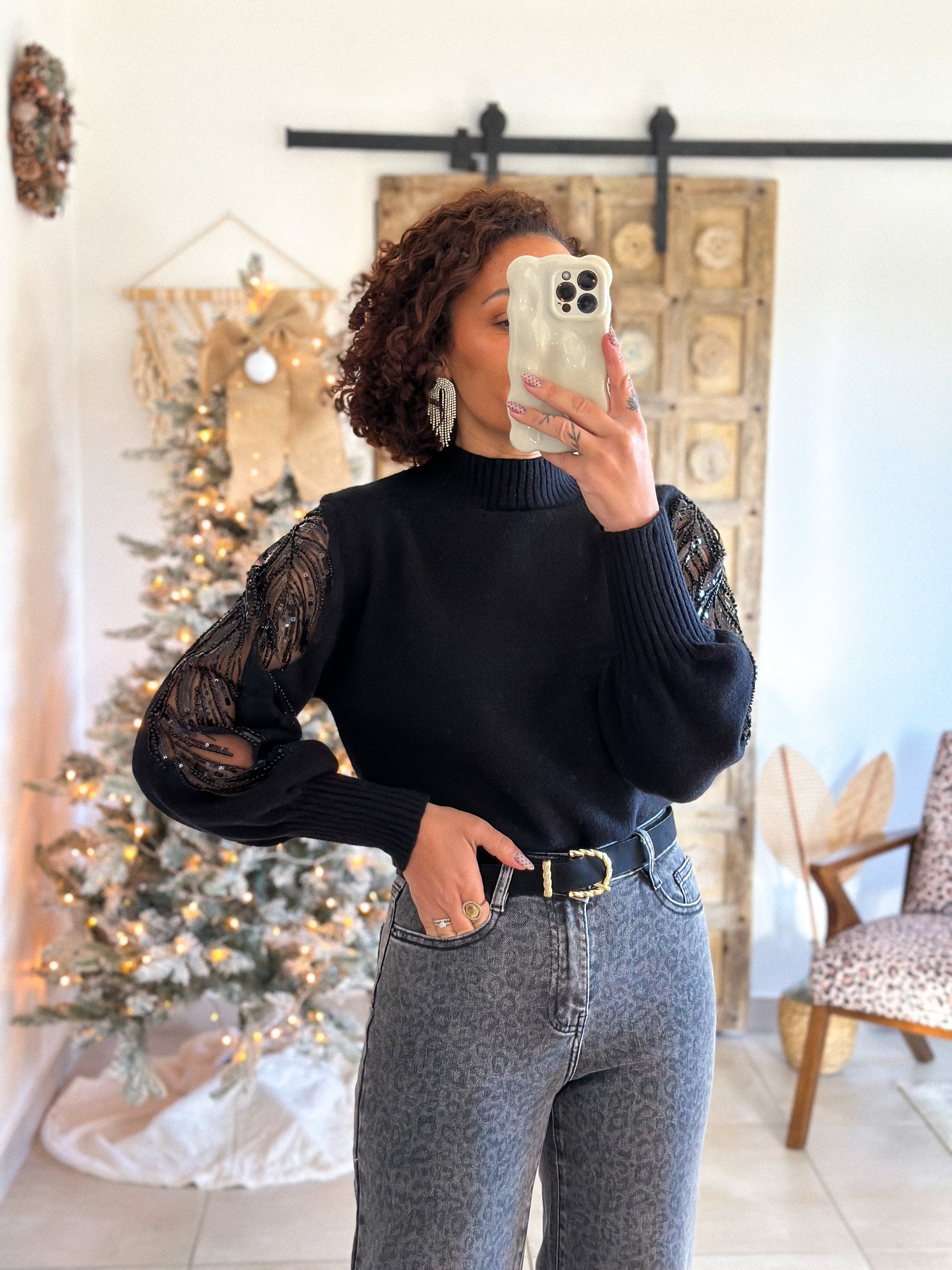 Pull Céleste - Noir Manches sequins