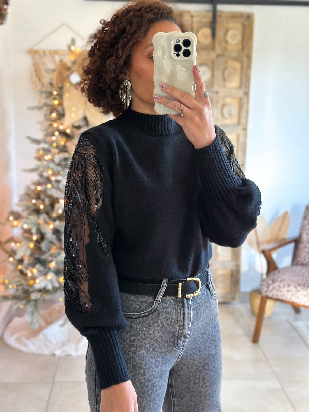 Pull Céleste - Noir Manches sequins
