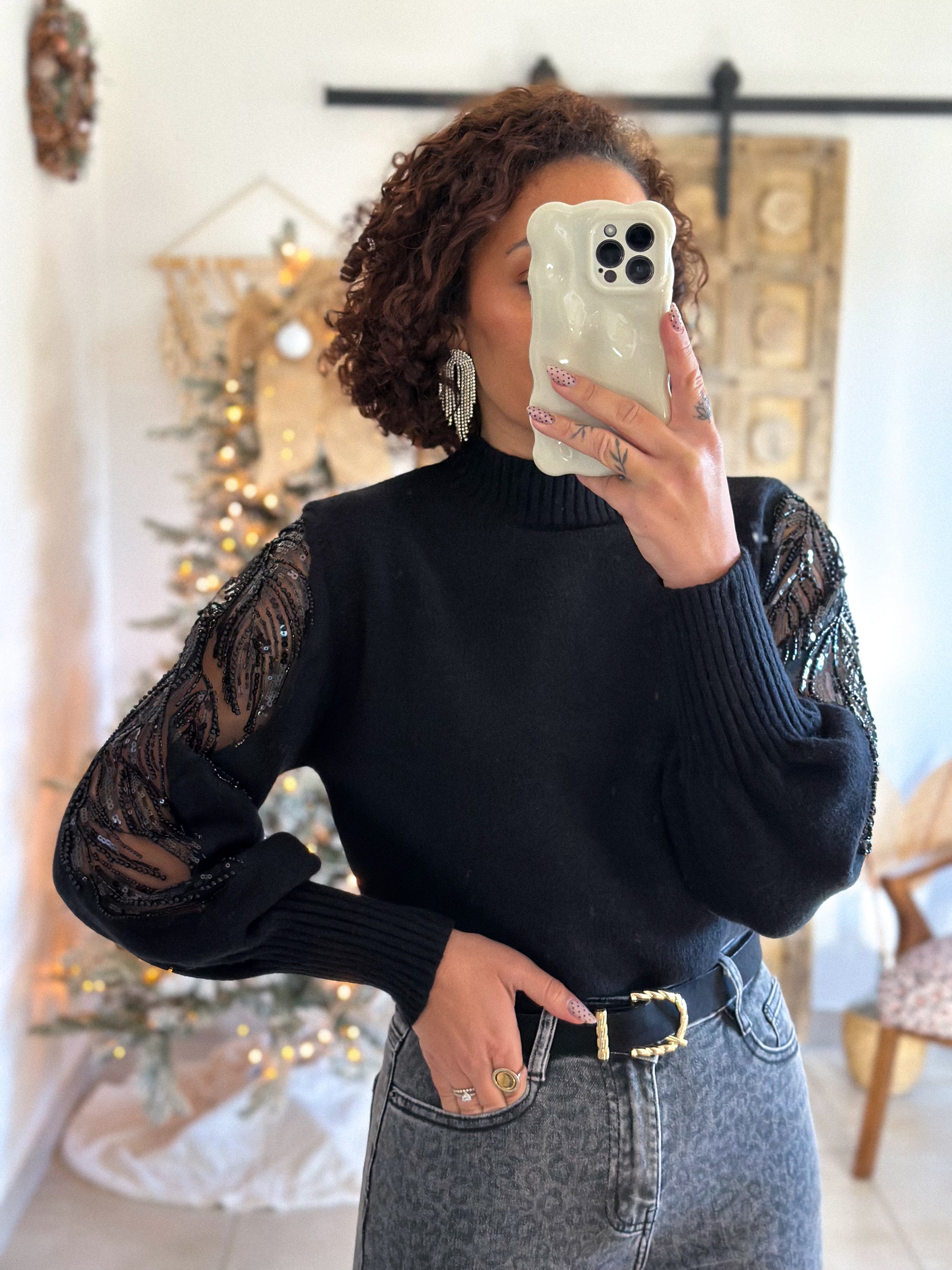 Pull Céleste - Noir Manches sequins