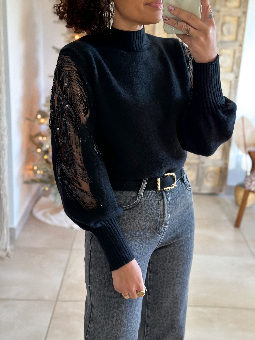 Pull Céleste - Noir Manches sequins