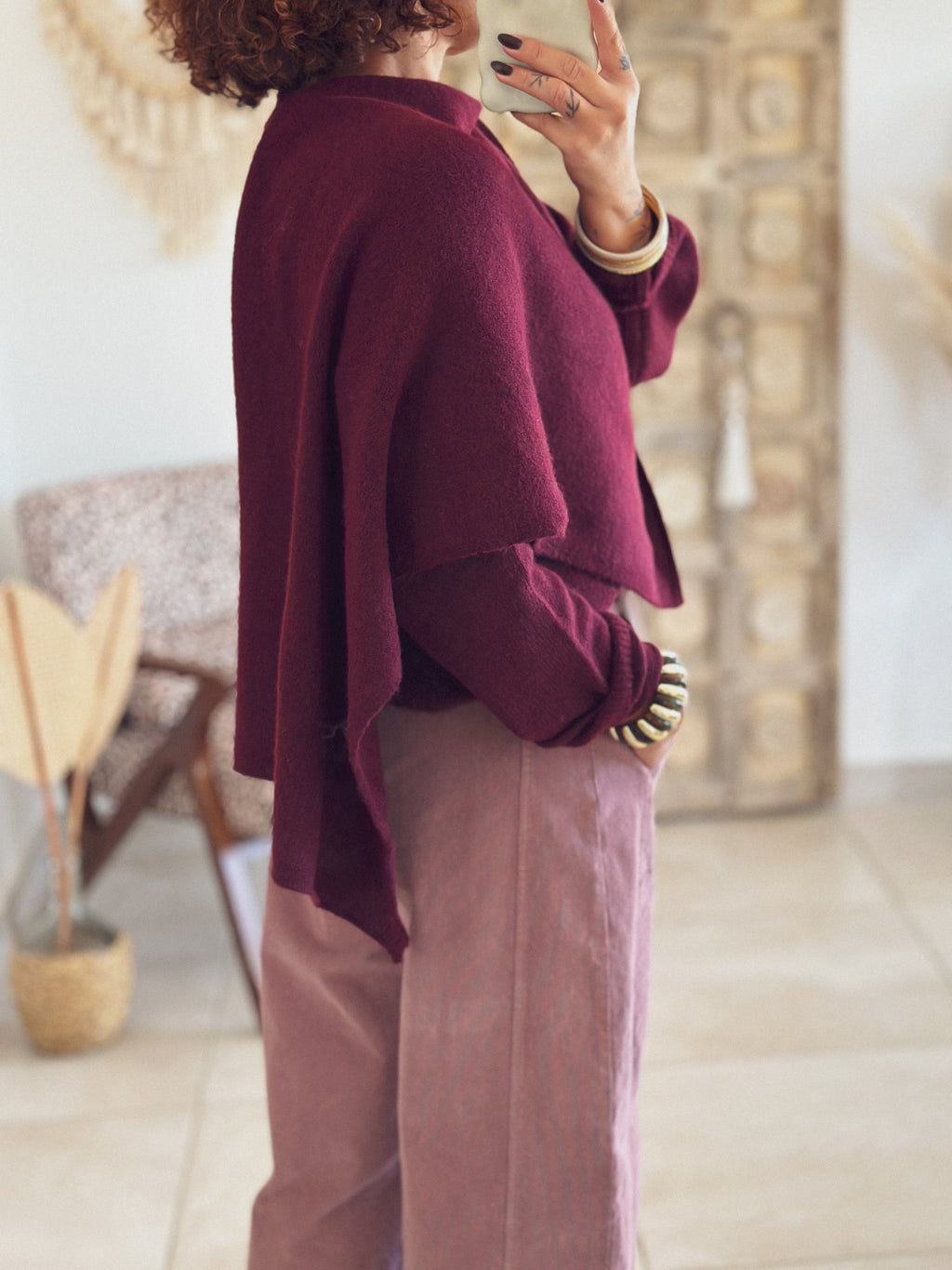 Pull Adèle – avec écharpe Bordeaux