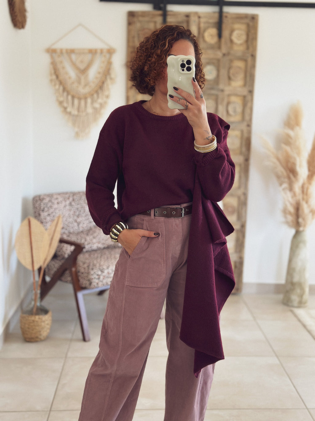 Pull Adèle – avec écharpe Bordeaux