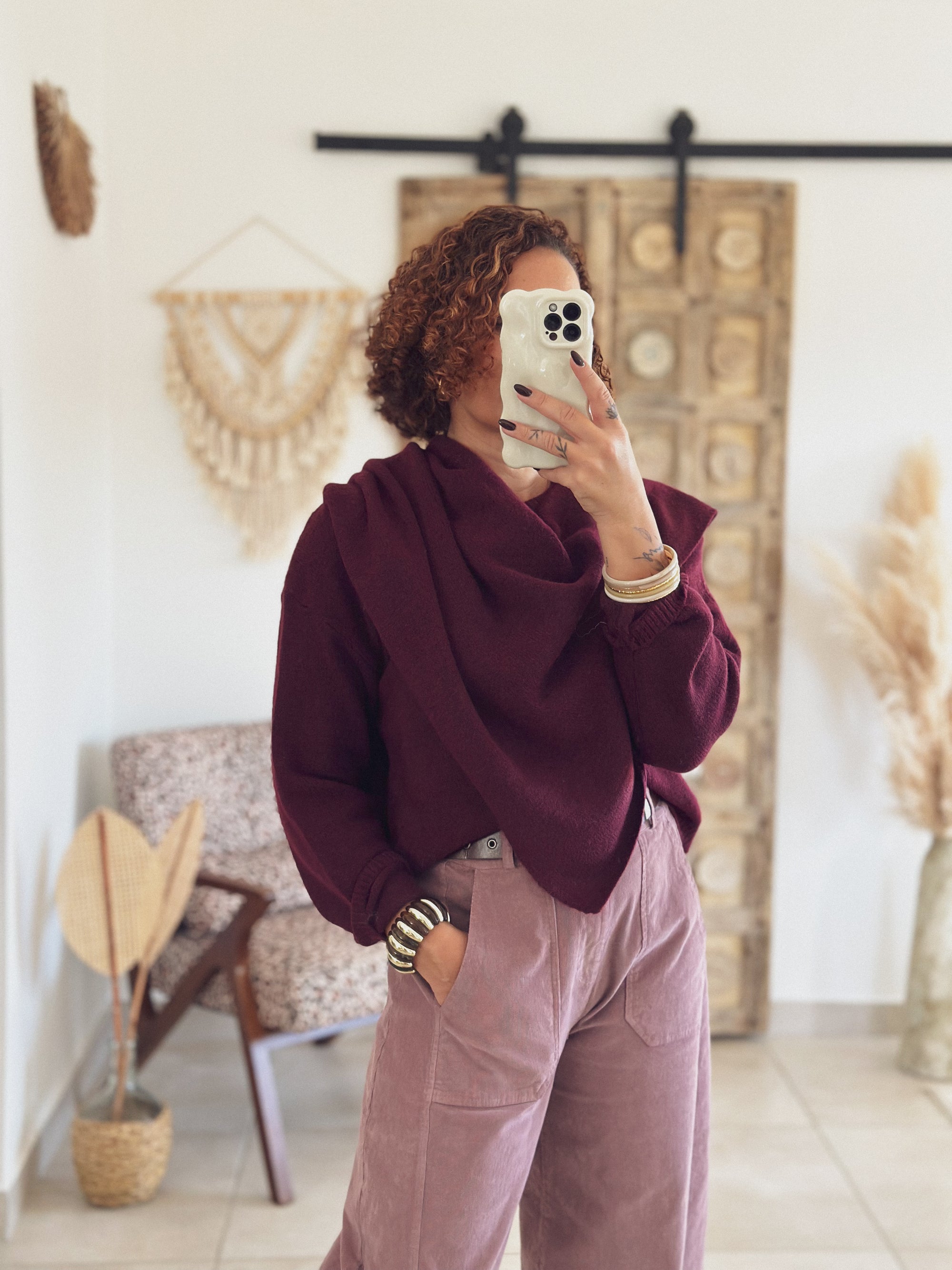 Pull Adèle – avec écharpe Bordeaux