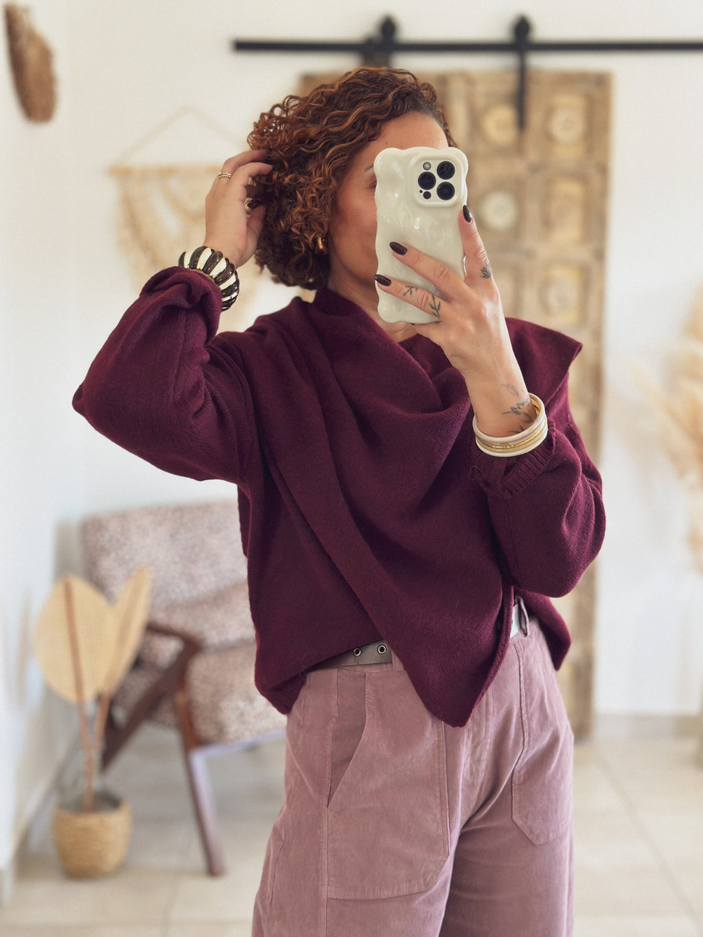 Pull Adèle – avec écharpe Bordeaux