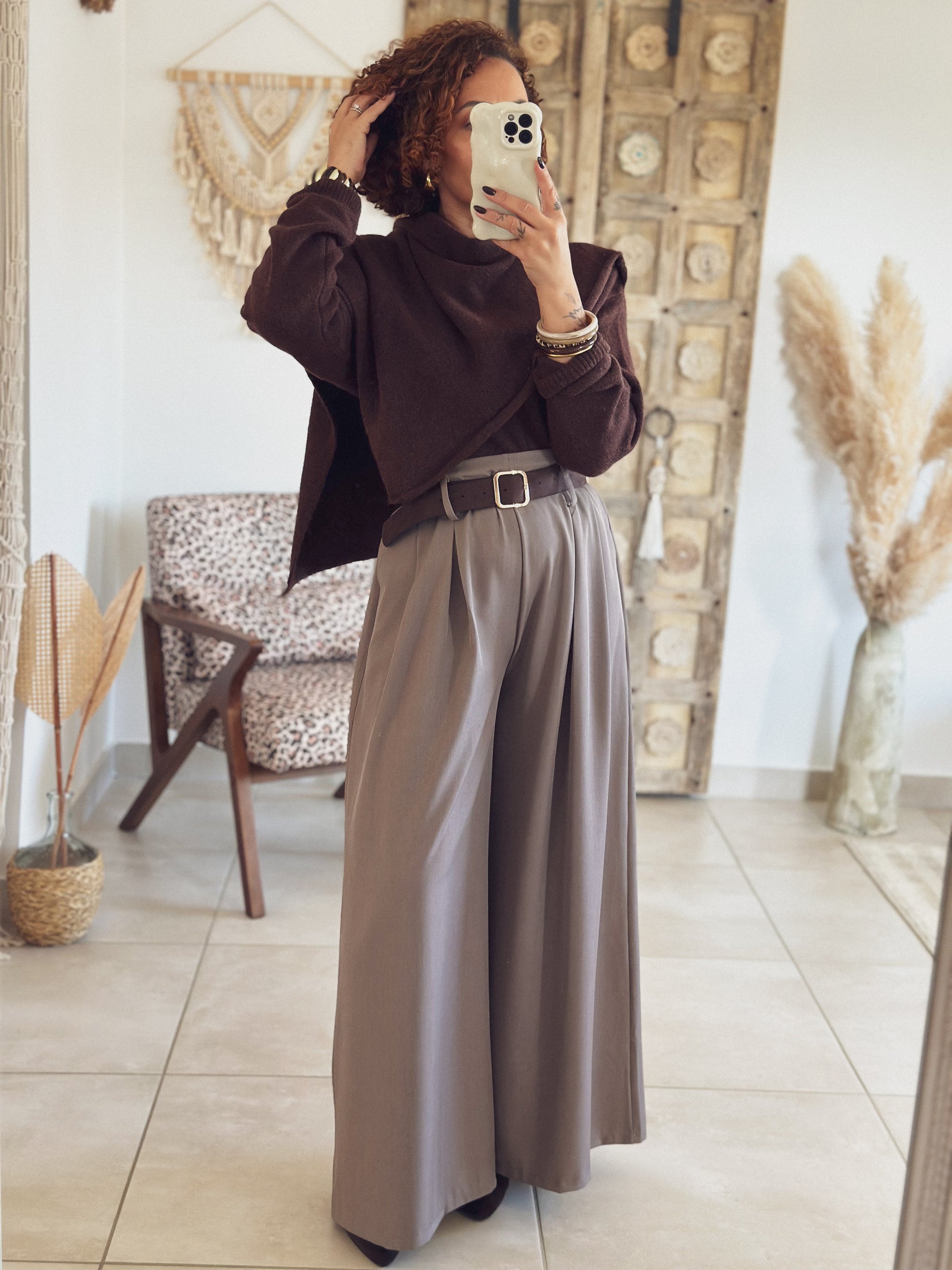 Pull Adèle – avec écharpe Chocolat
